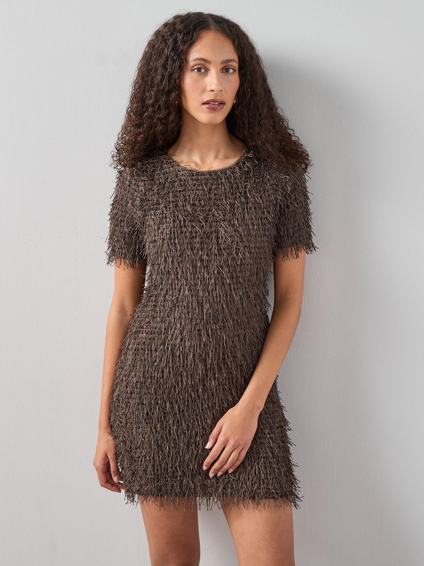 the-very-collection-fringed-mini-shift-dress-brown