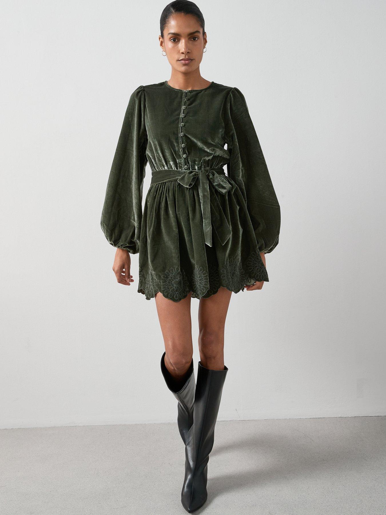 green cutwork dress Green Cutwork Cotton Shirt Dress main image 0