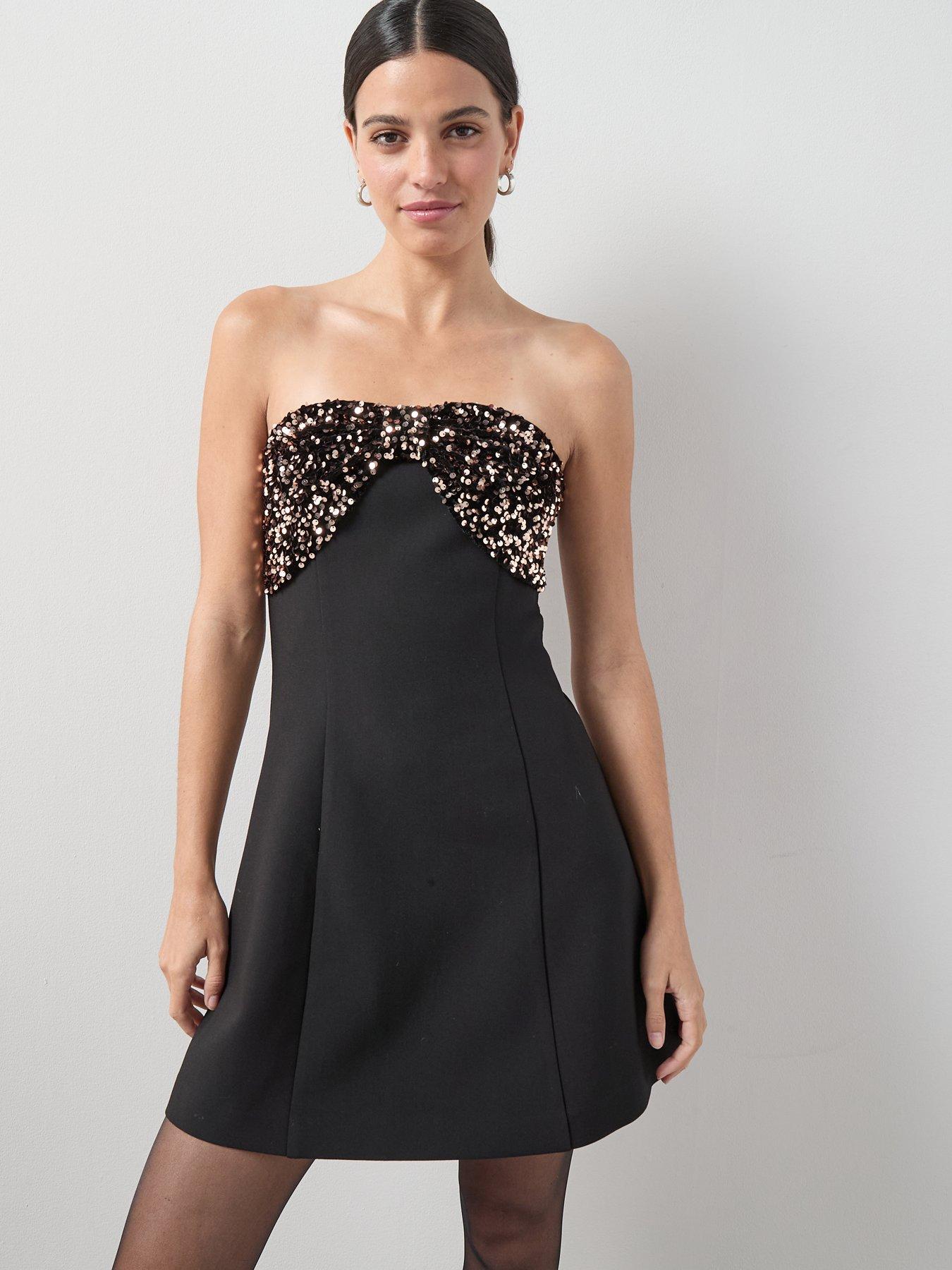 Image 5 of 7 of The Very Collection Sequin Bow Bandeau Mini Dress - Black