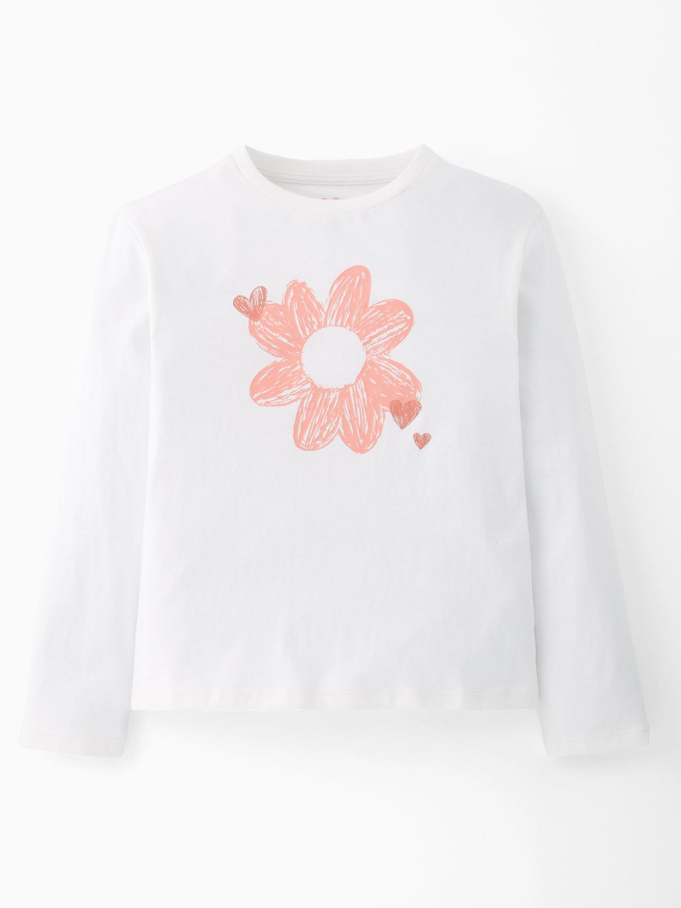 V by Very Girls Long Sleeve Floral Graphic Top - White