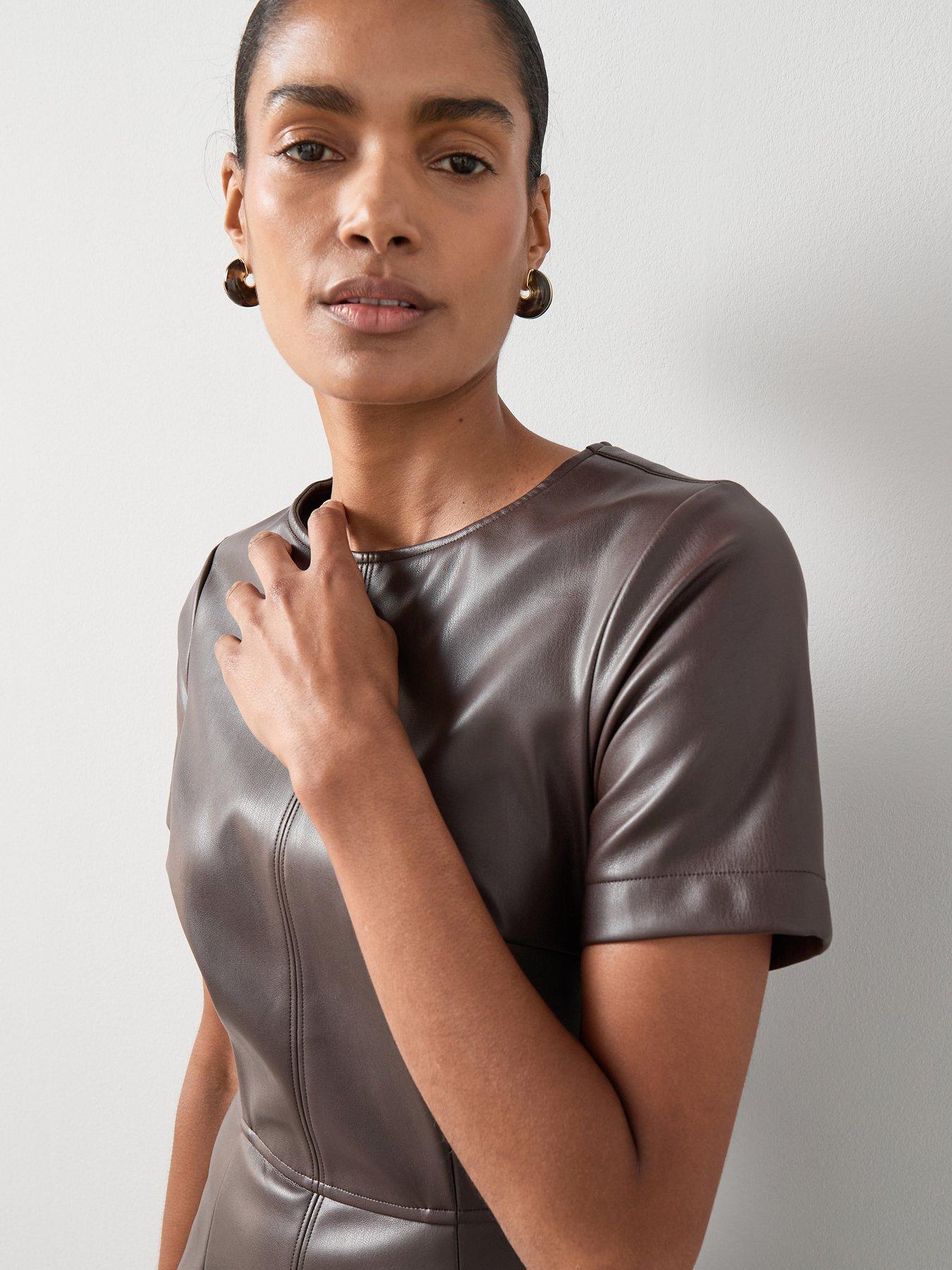 Image 6 of 6 of The Very Collection Pu Shift Dress - Brown