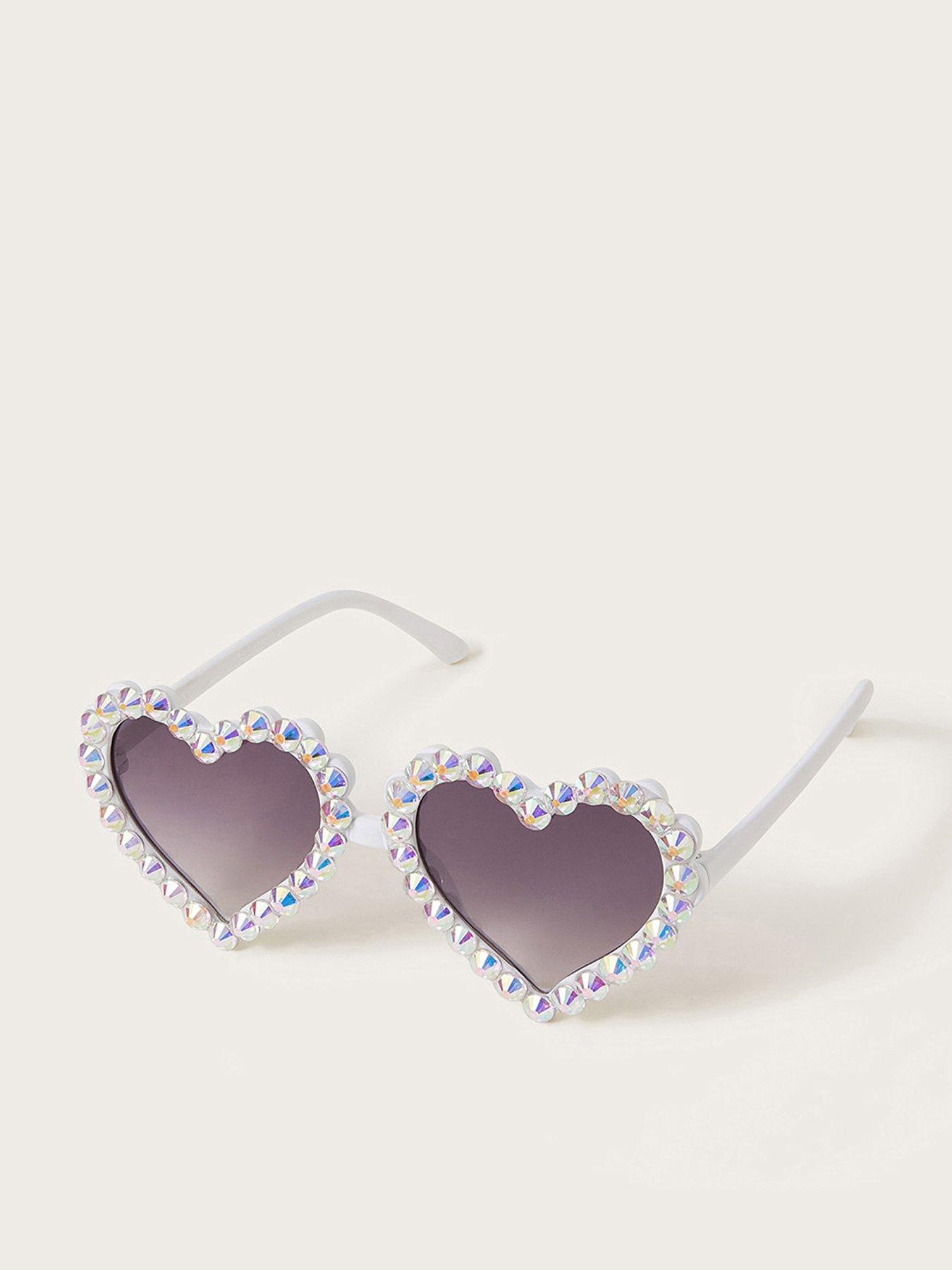 Image of Monsoon Girls Rhinestone Heart Sunglasses - White