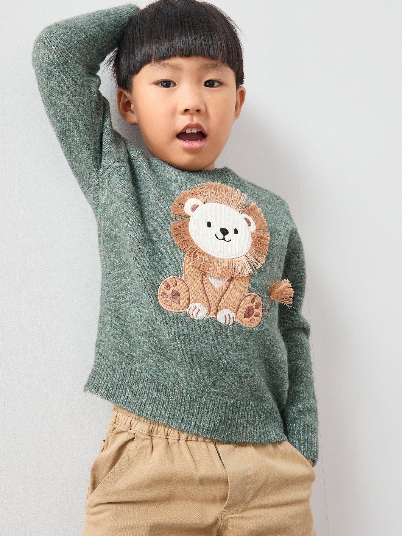 The Very Collection Boys Animal Character Applique Knitted Jumper - Green