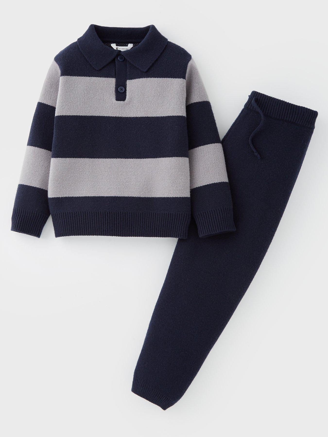 Image 1 of 4 of Mini V by Very Boys Knitted Polo Top And Joggers Set - Multi