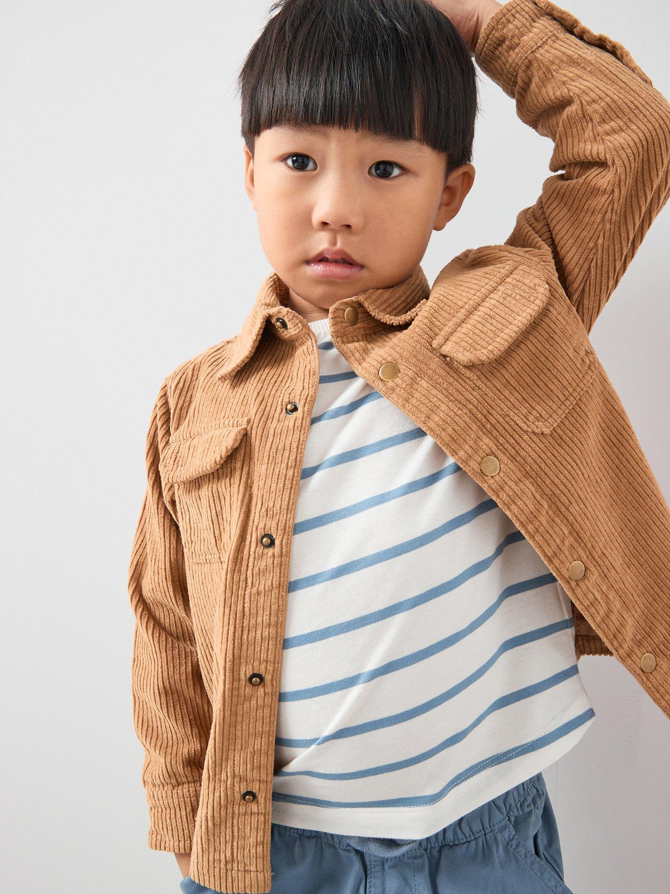 Image 1 of 5 of The Very Collection Boys Cord Shacket and Striped Long Sleeve T-Shirt Set - Multi