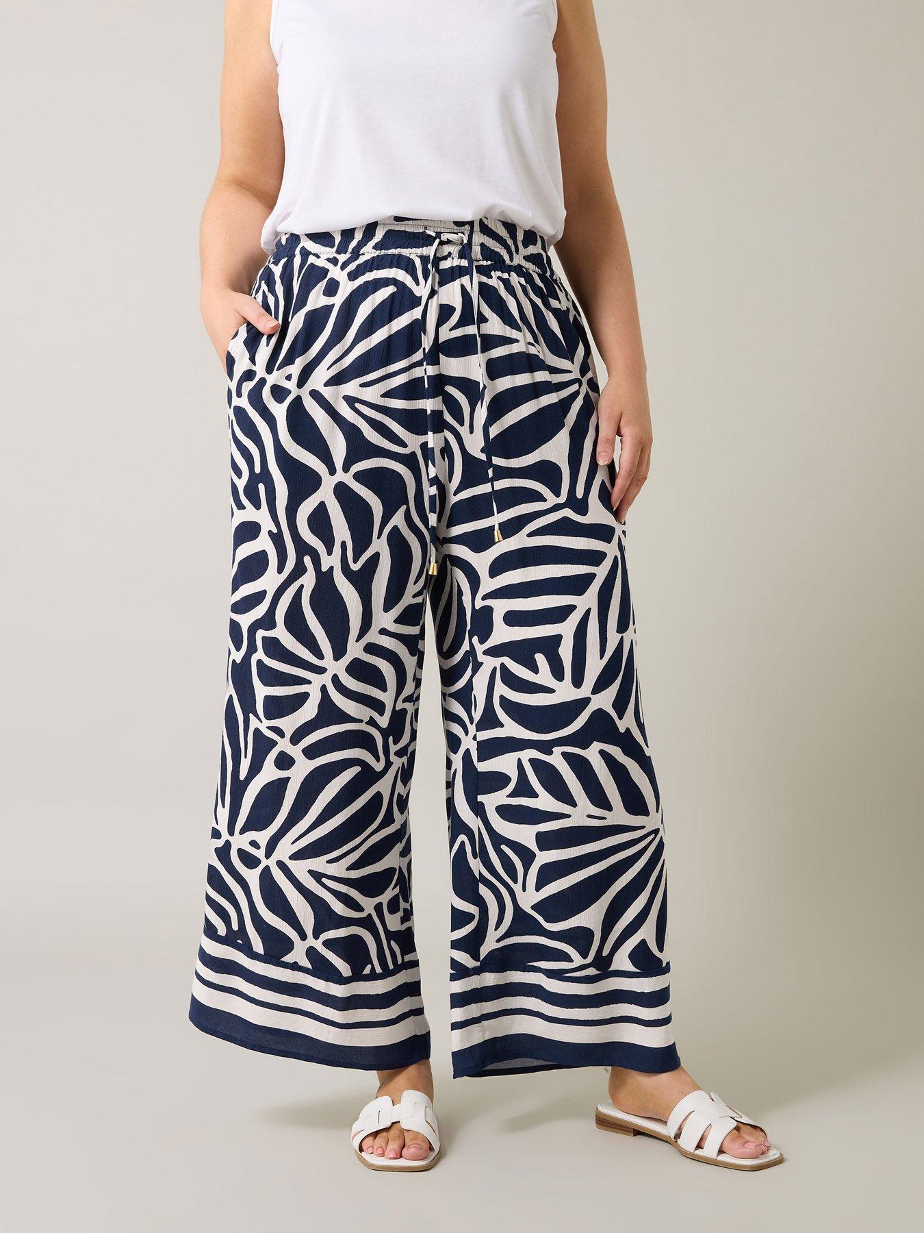 Image 1 of 4 of Evans Border Print Trouser - Blue