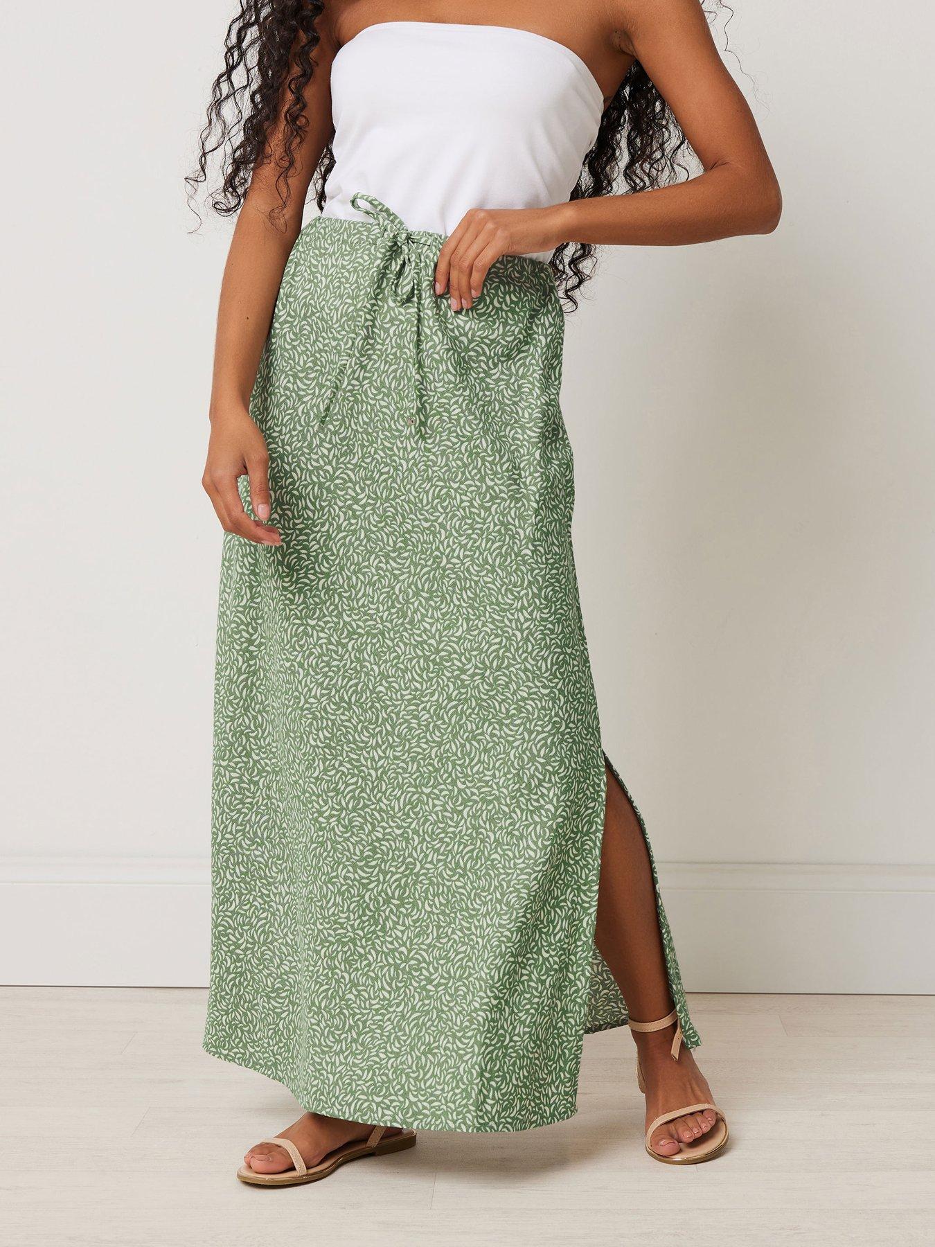 undefined Linen Maxi Skirt - Green