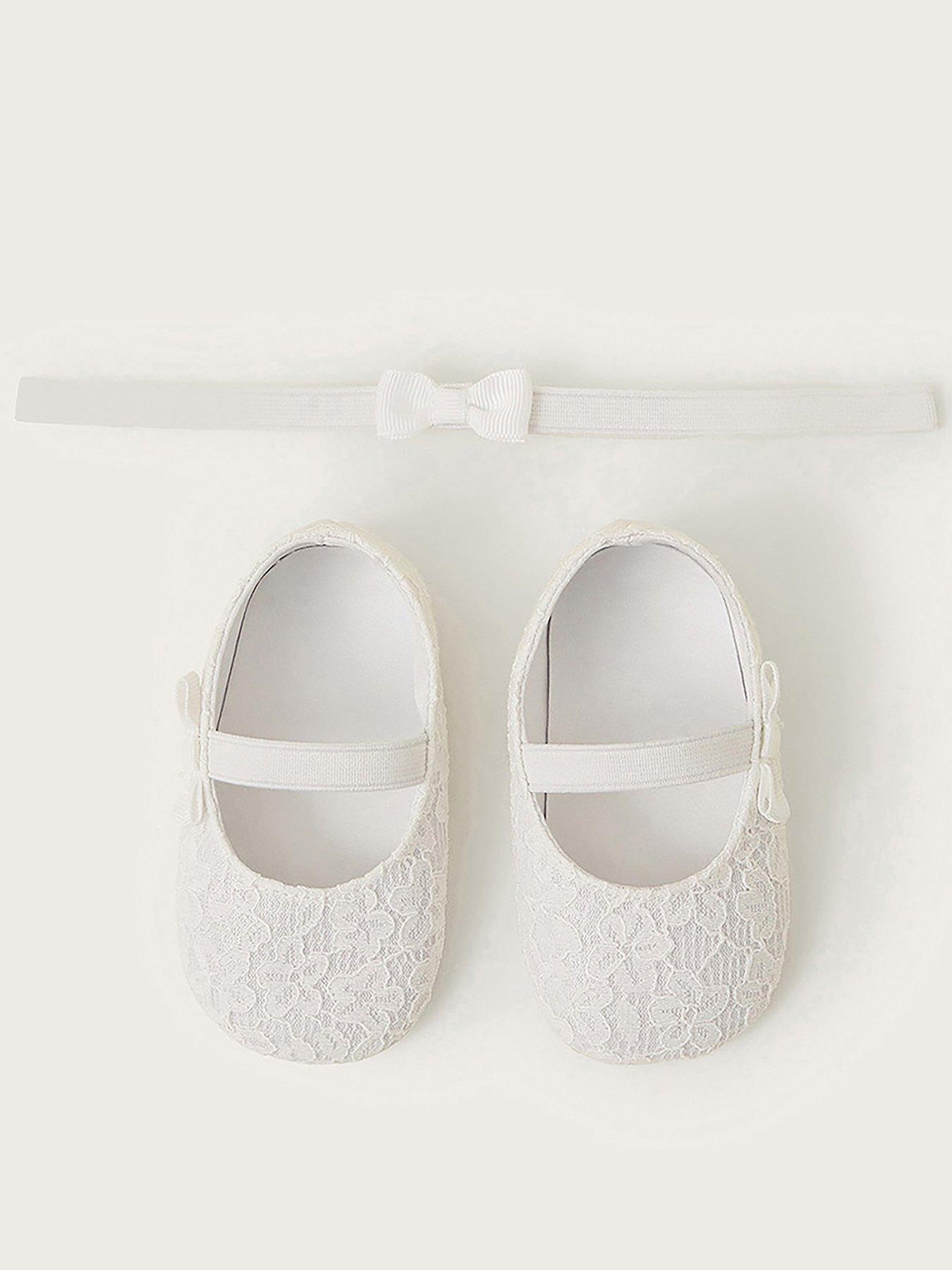 Image 1 of 2 of Monsoon Baby Girls Lace Booties And Bow Headband Set - Ivory