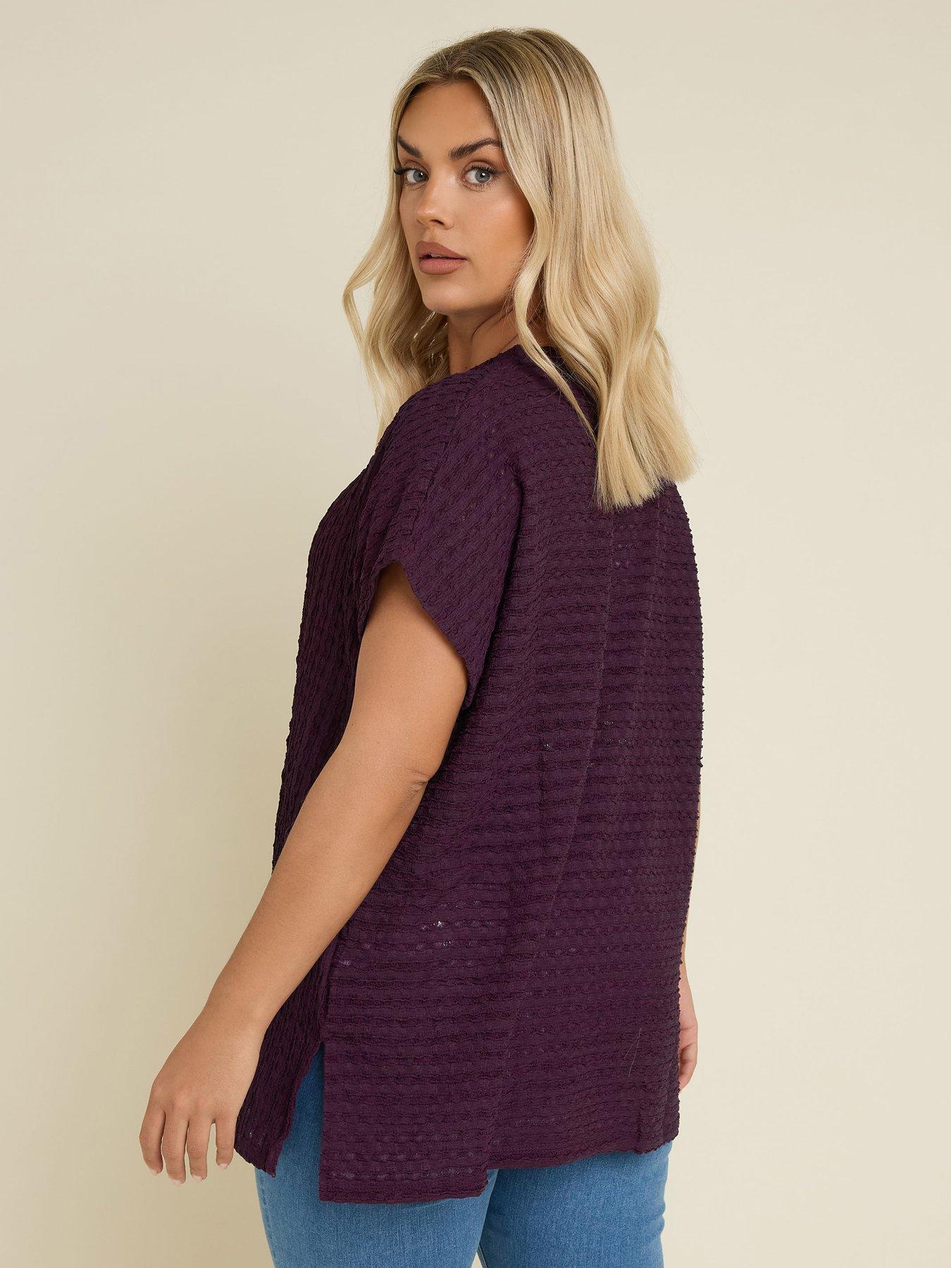 yours-curve-textured-short-sleeve-top-purplestillFront