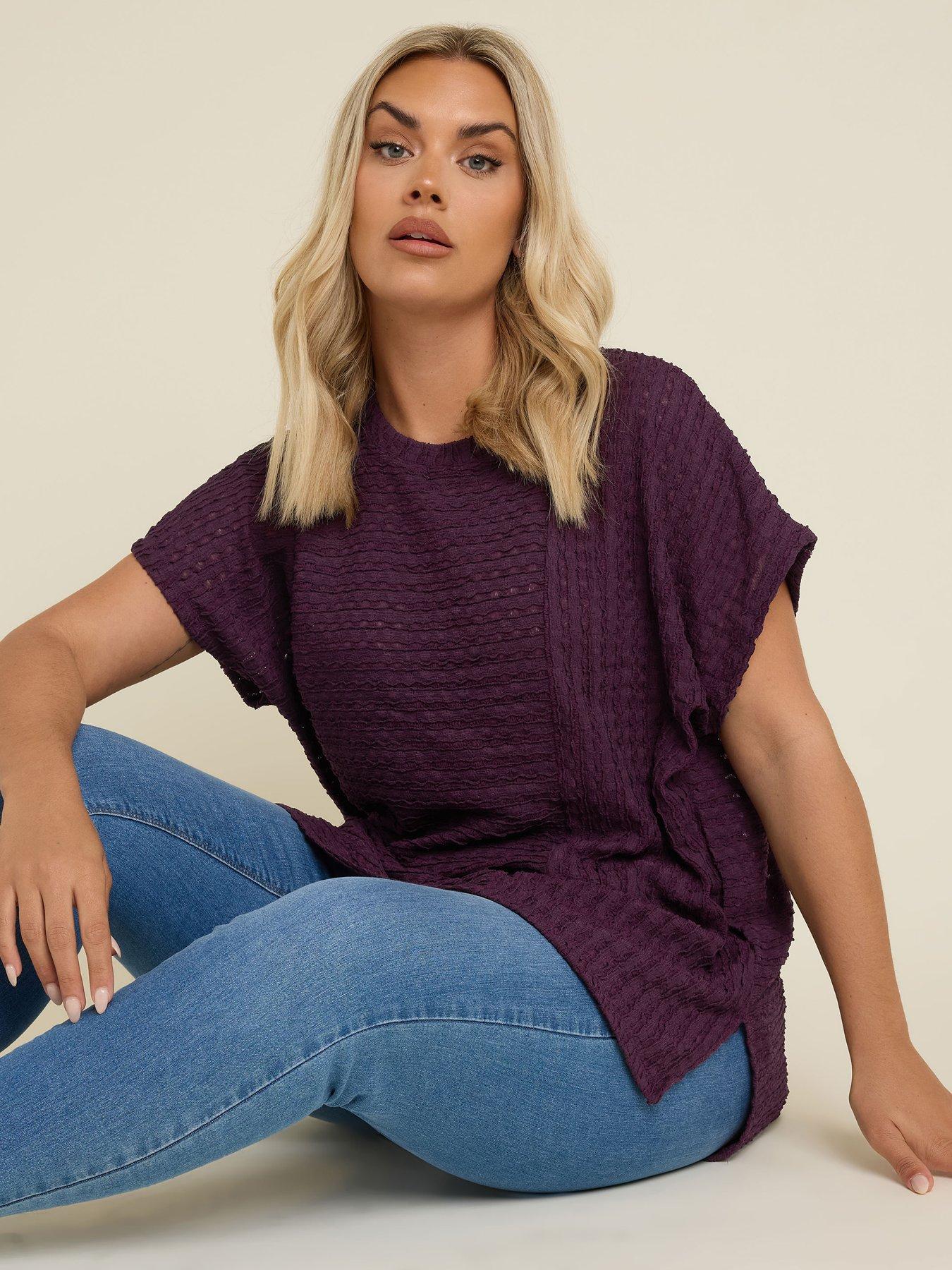 yours-curve-textured-short-sleeve-top-purpleoutfit