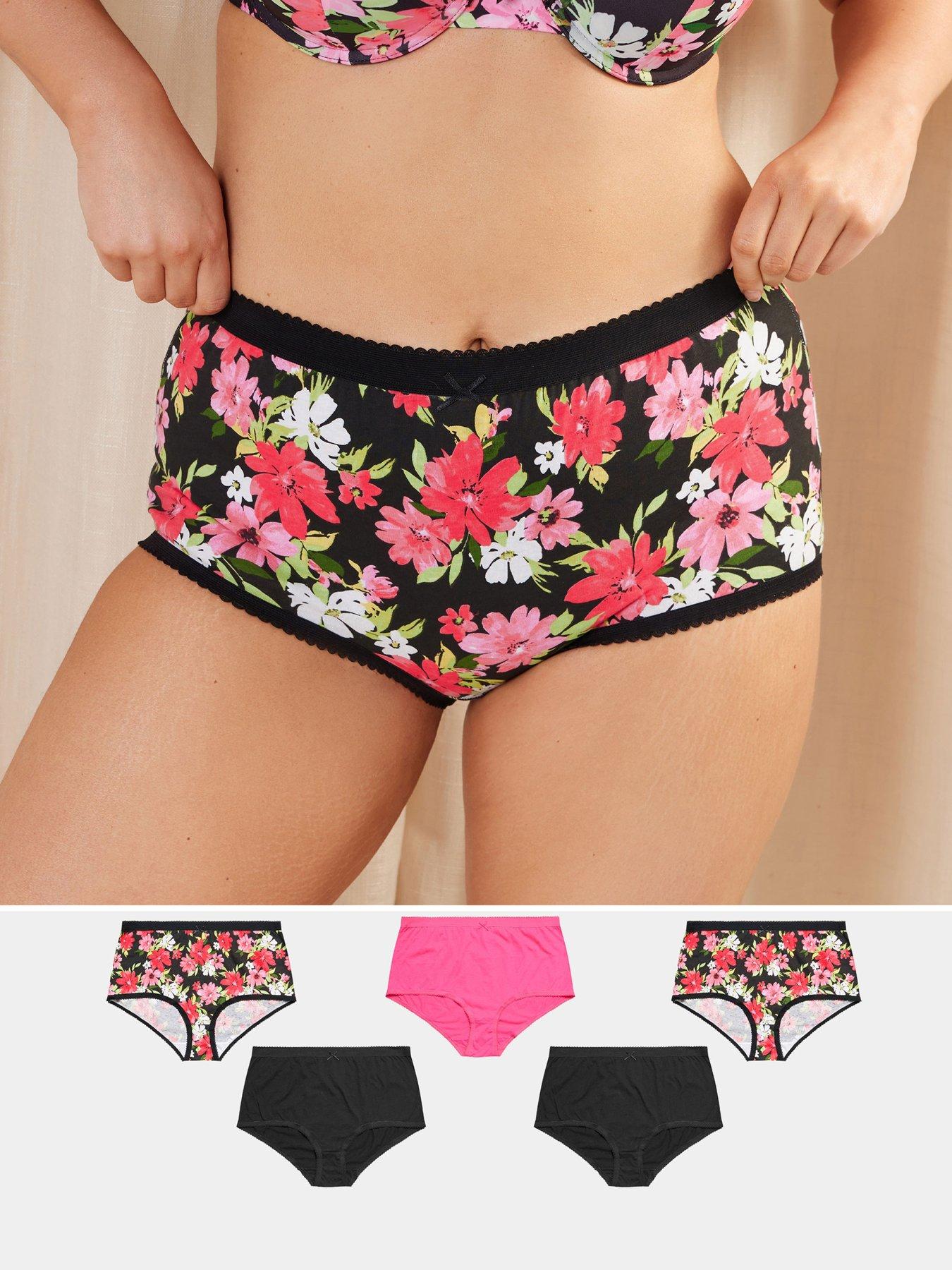 Image of Yours Curve 5 Pack Floral Full Brief - Pink