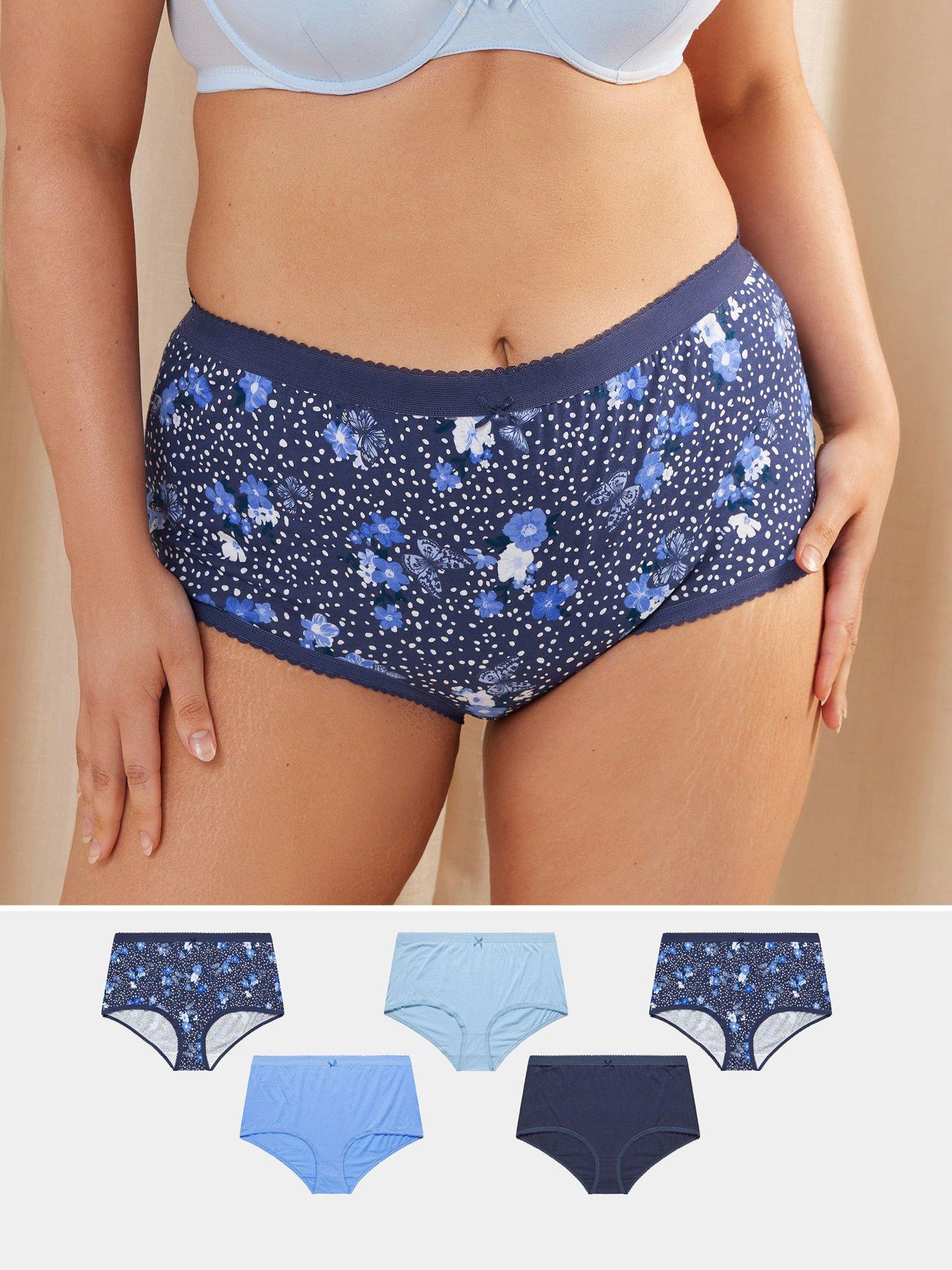 Image 1 of 4 of Yours Curve 5 Pack Butterfly Full Brief - Blue