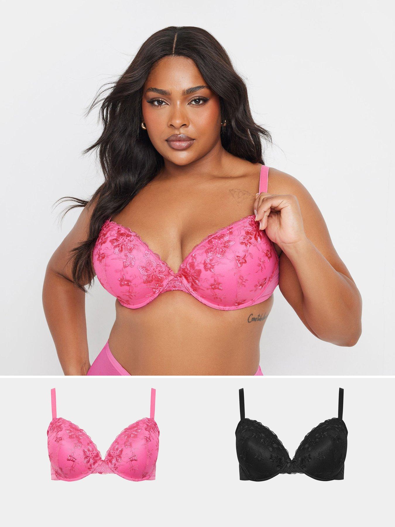 Image 1 of 4 of Yours Curve 2 Pack Embroidered Padded Bra - Pink