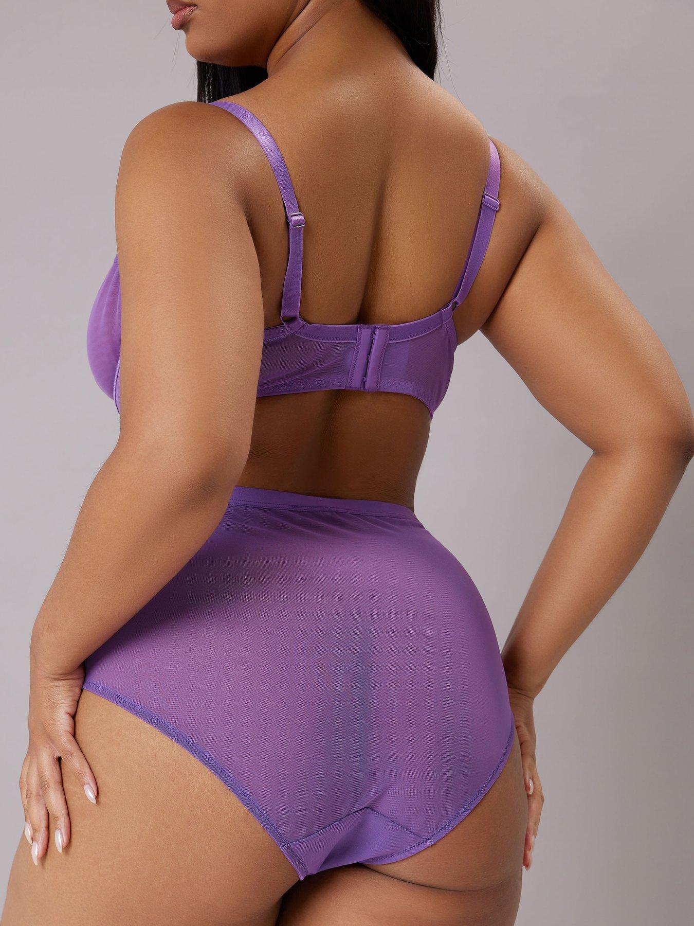 Image 2 of 4 of Yours Curve Floral Embroidered Underwired Bra - Purple
