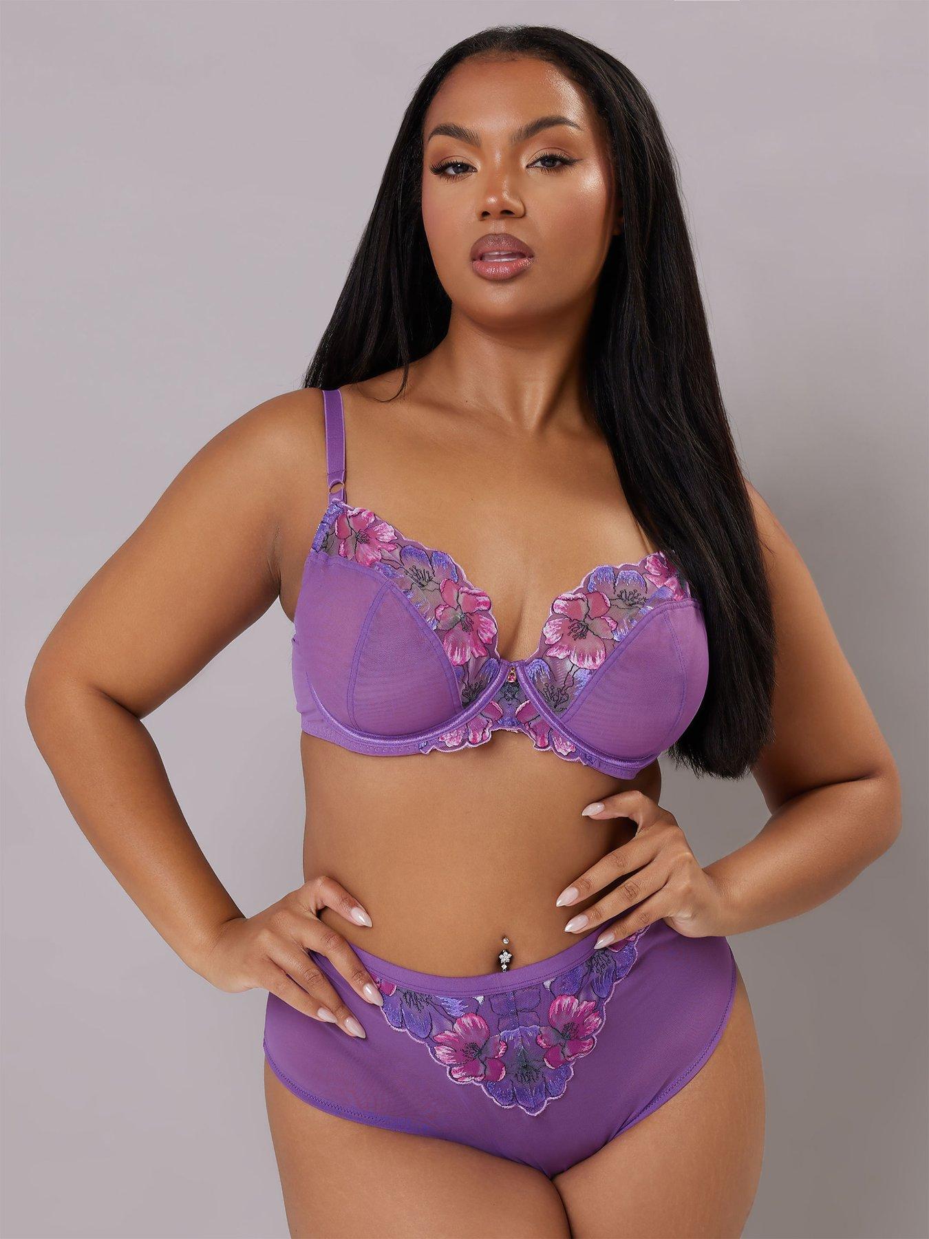 Image 3 of 4 of Yours Curve Floral Embroidered Underwired Bra - Purple