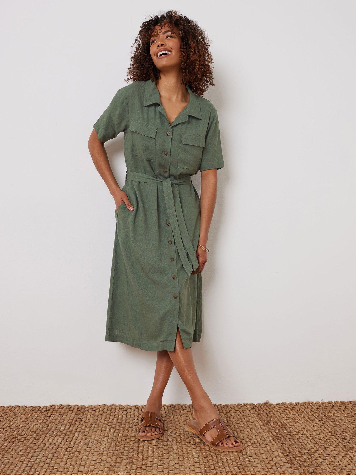 undefined Button Shirt Dress - Green