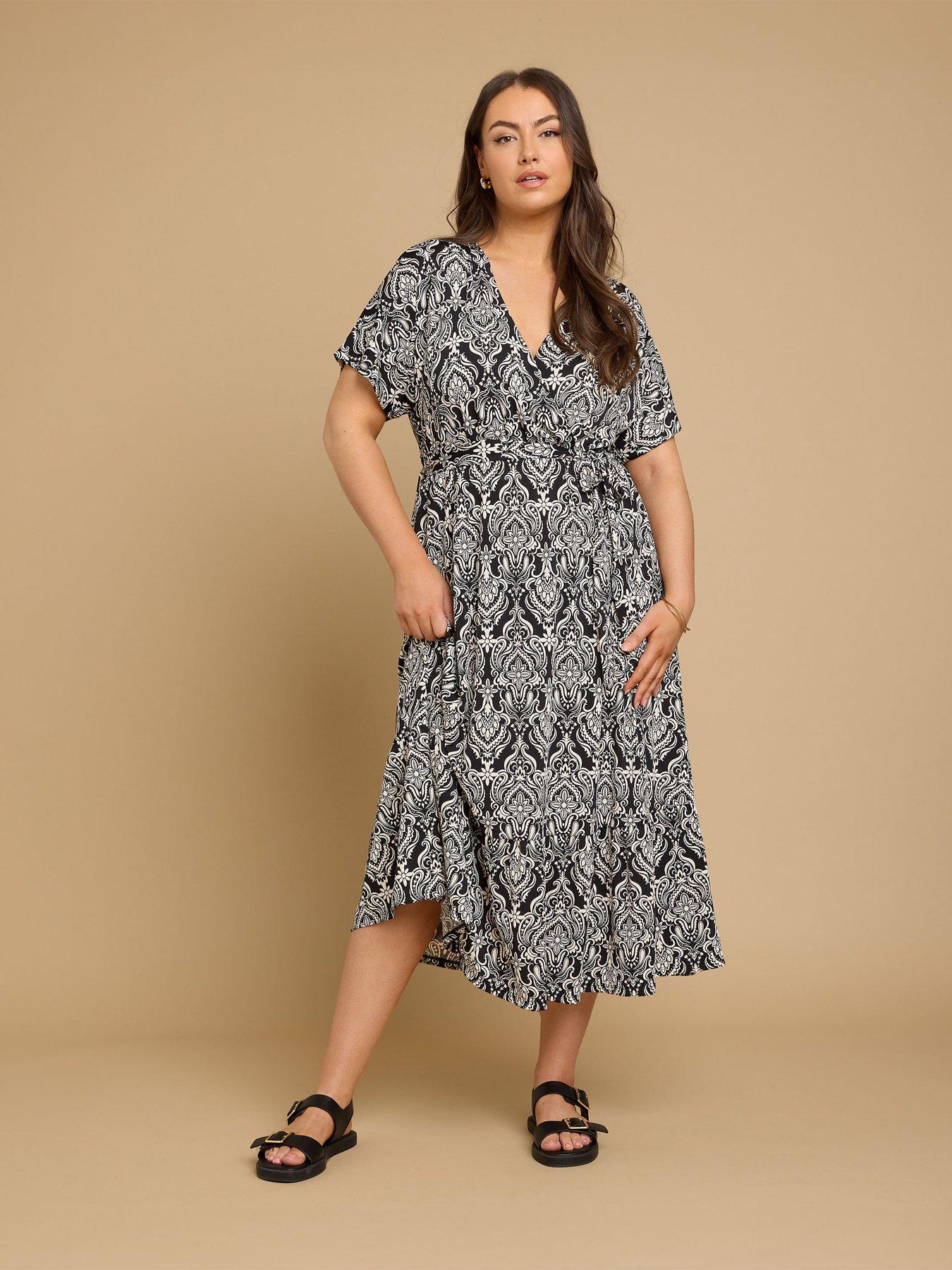 Image of Yours Curve Wrap Front Grown On Sleeve Dress