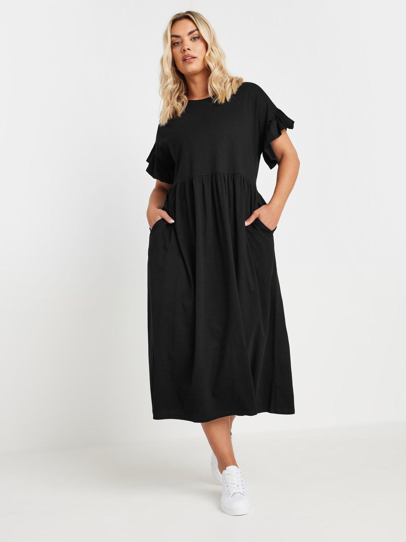 yours-curve-frill-cotton-midaxi-dress-black