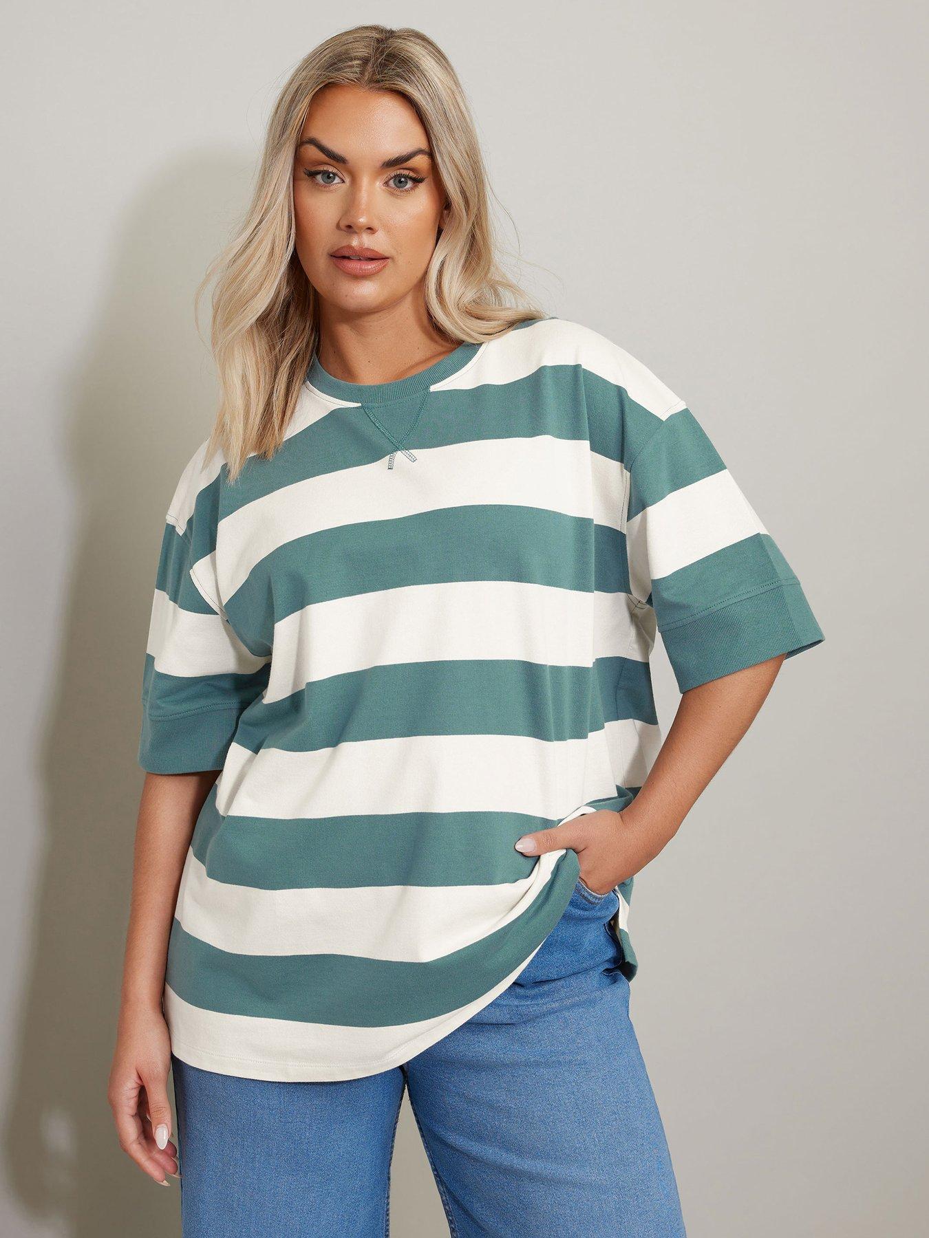 Image of Yours Curve Short Sleeve Stripe Top - Green