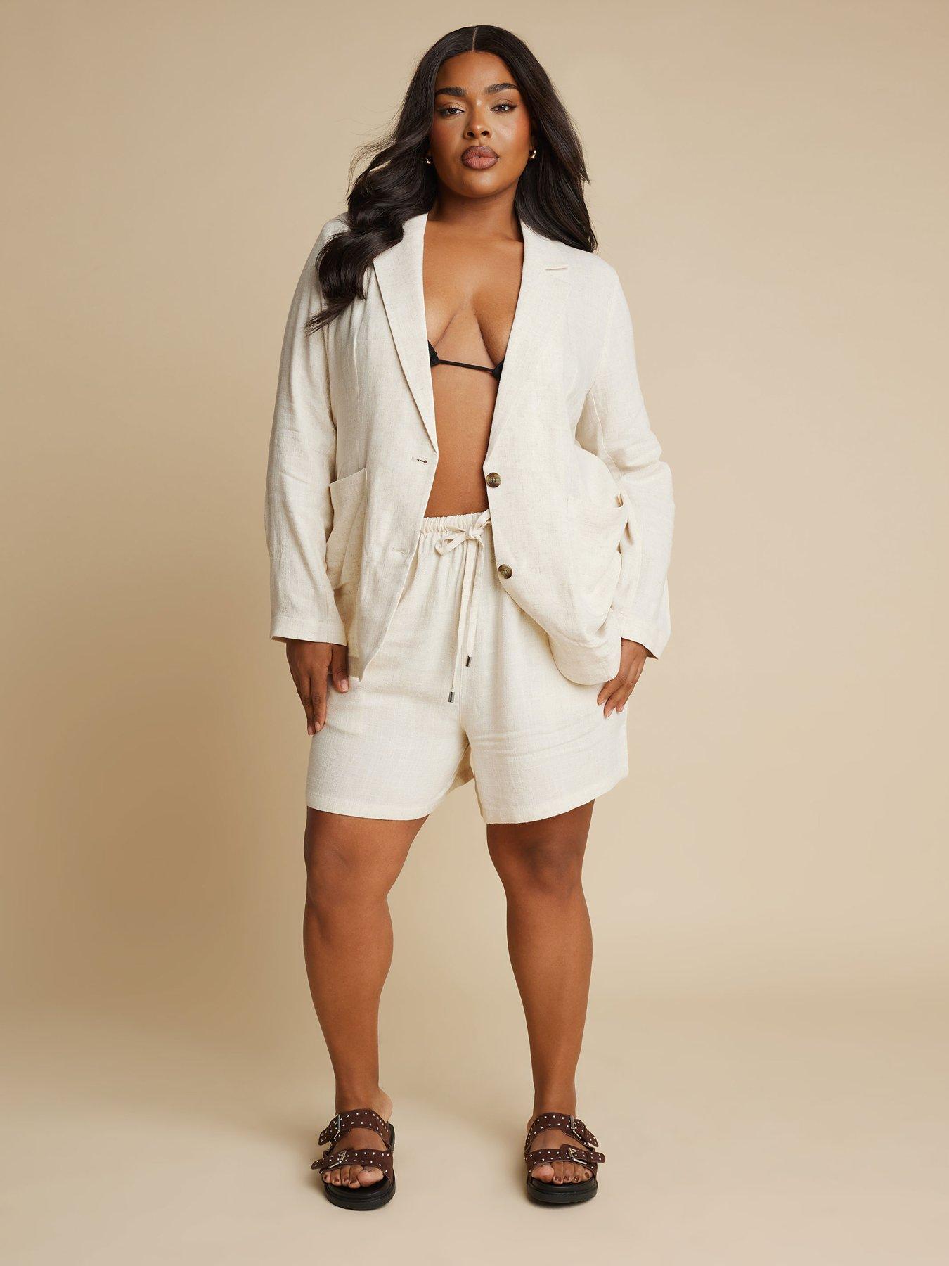 Image 3 of 4 of Yours Curve Relaxed Unlined Blazer - Natural