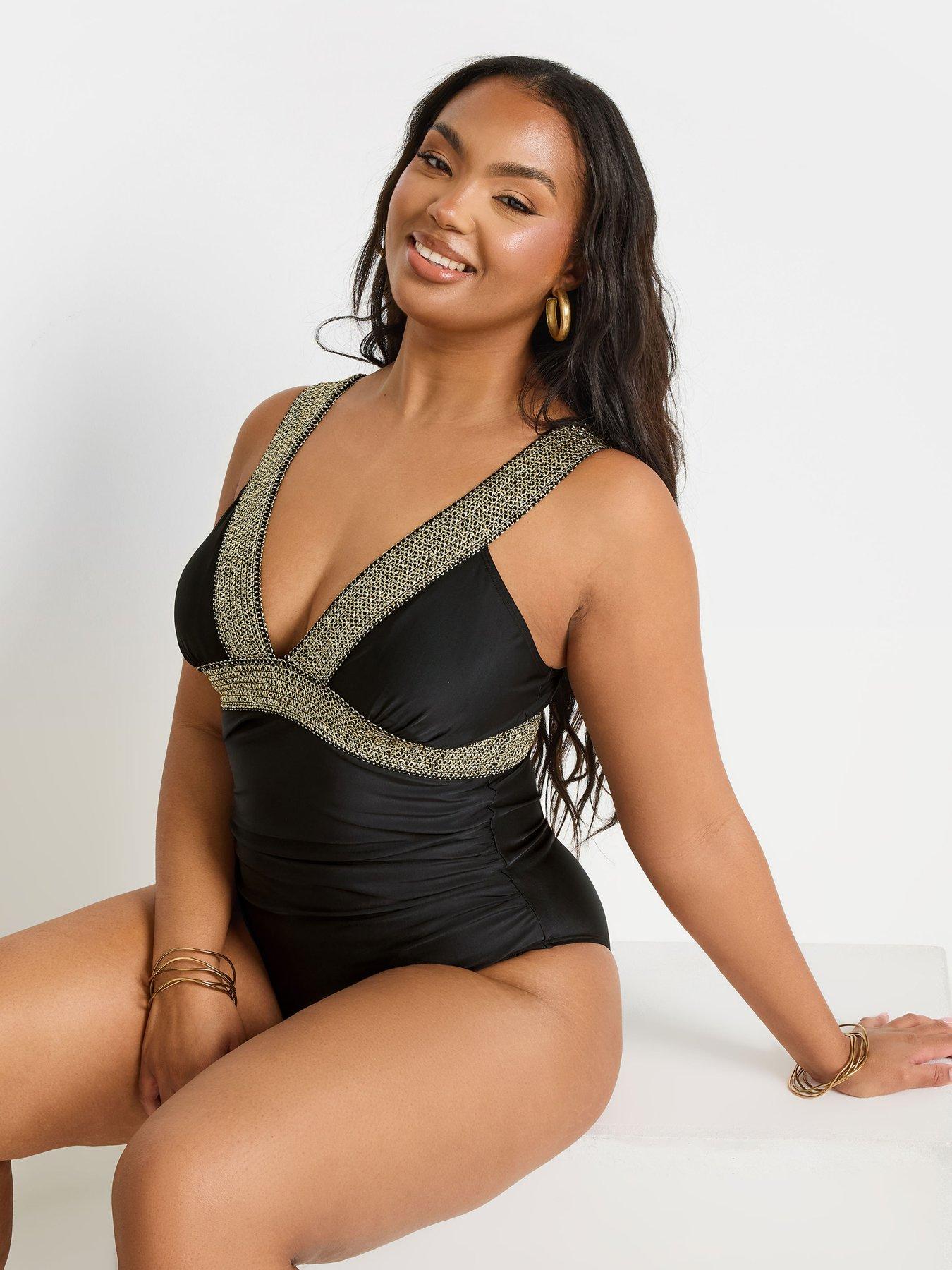 Image 4 of 4 of Yours Curve Metallic Tape Plunge Swimsuit - Black