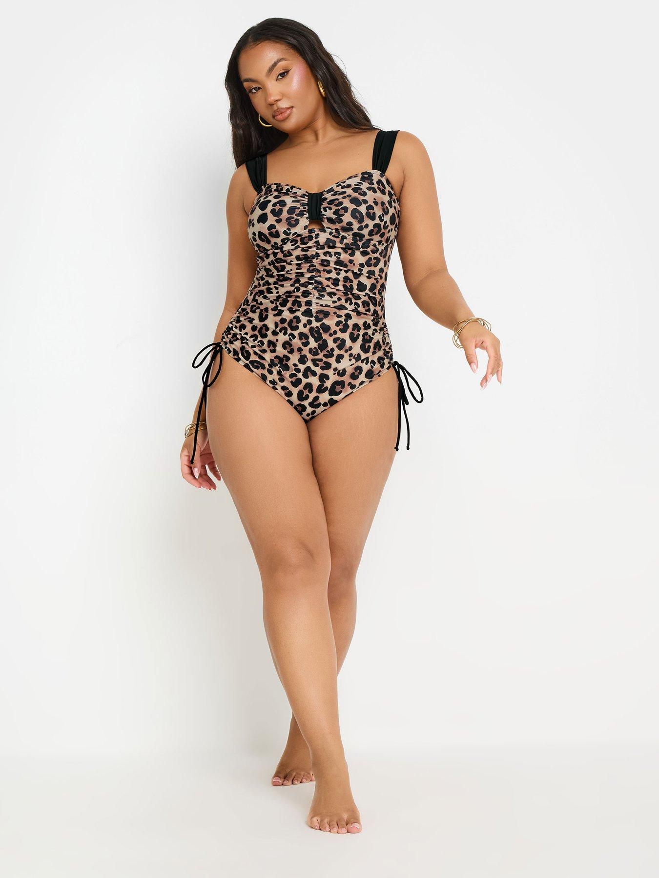 Image 3 of 4 of Yours Curve Contrast Strap Leopard Swimsuit - Black