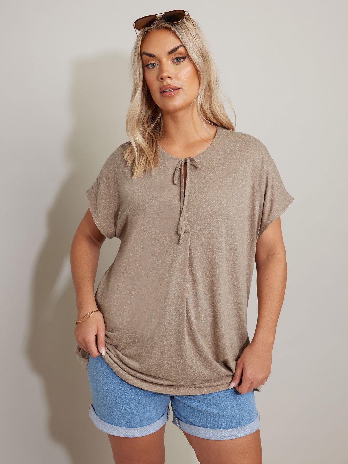 Image of Yours Curve Tie Neck Grown On Sleeve Top - Natural