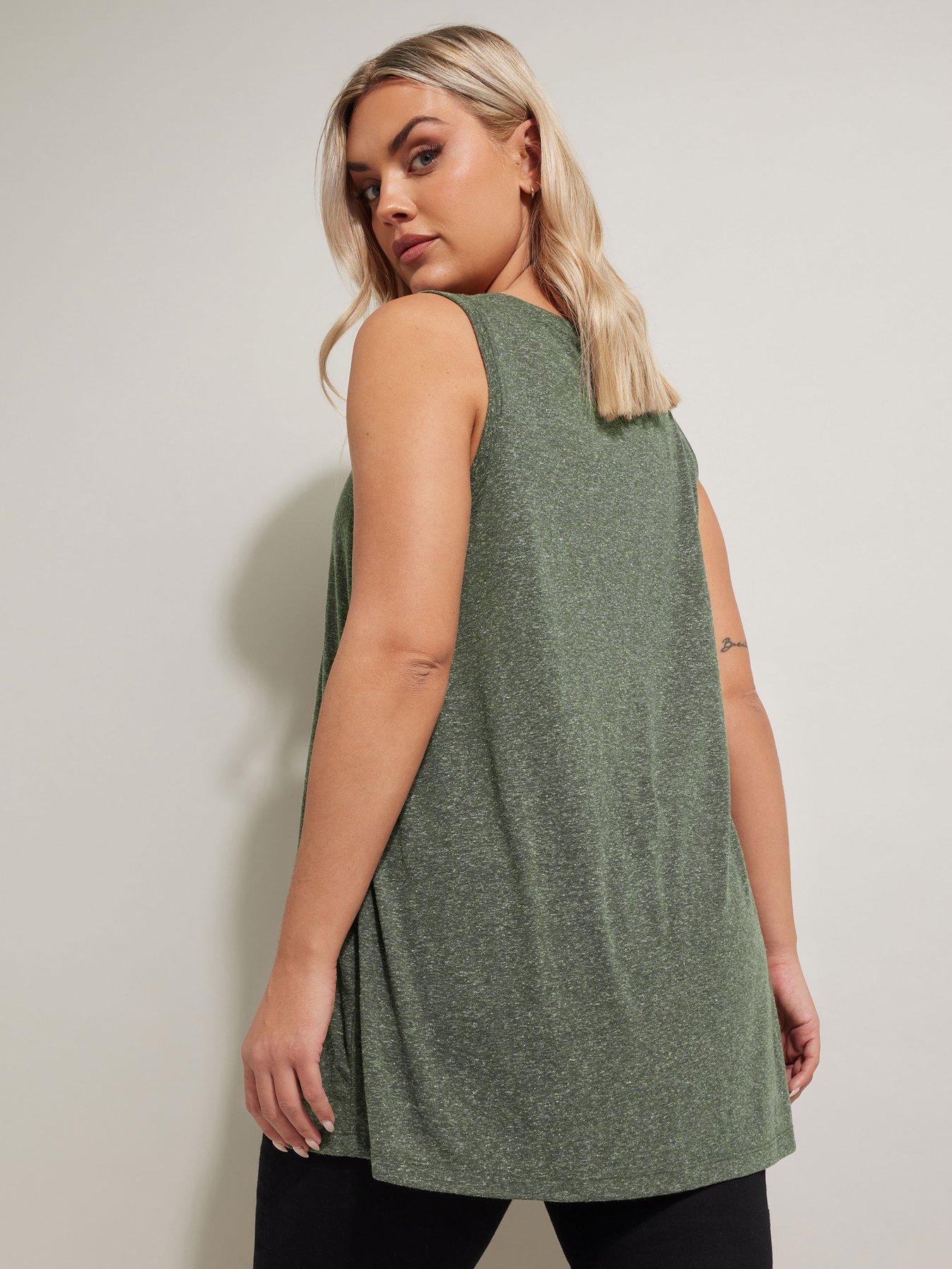 yours-curve-linen-look-vest-greenstillFront