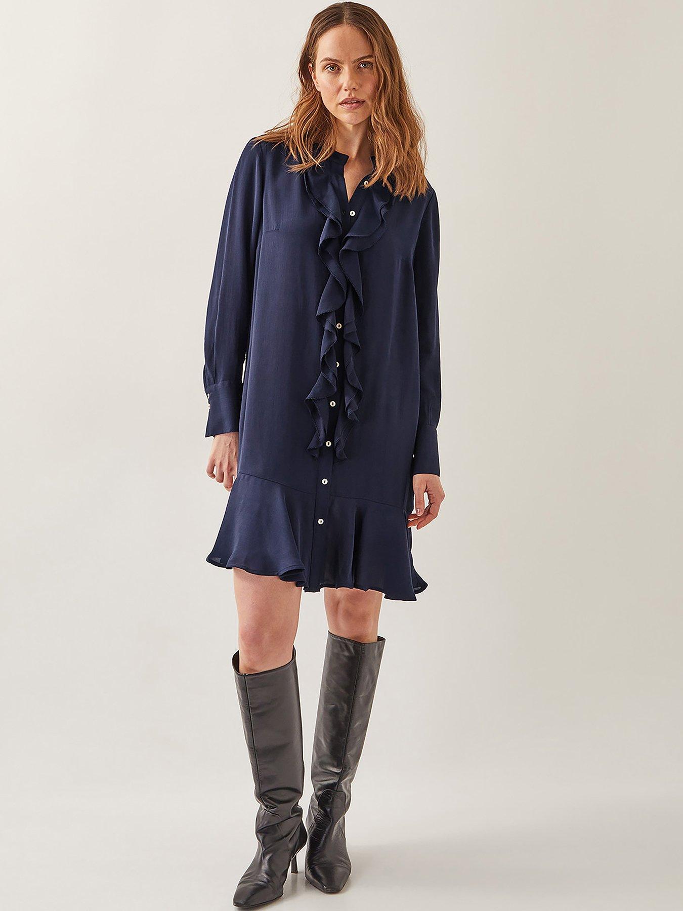Image 1 of 5 of Monsoon Lara Frill Dress - Navy