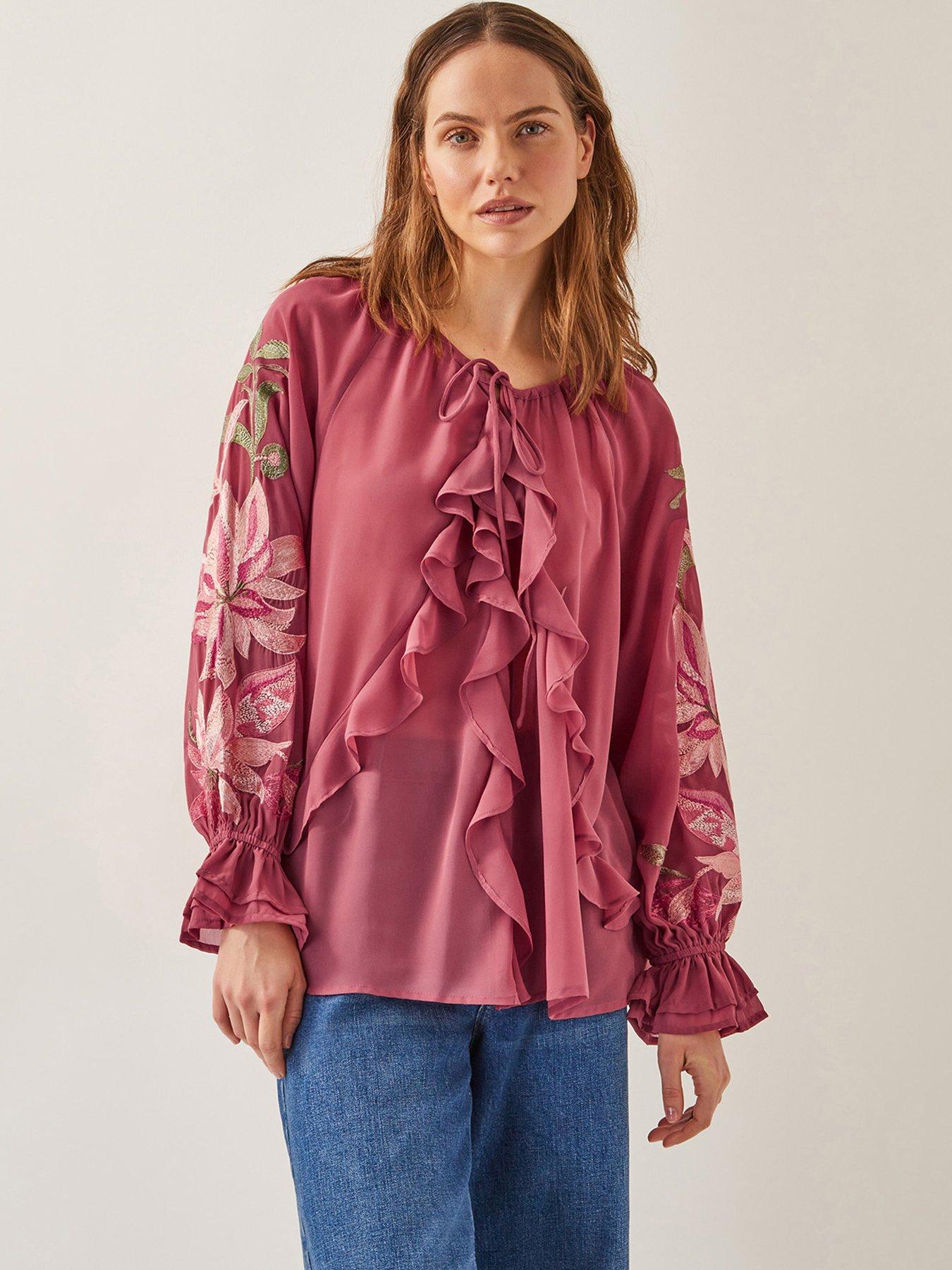 Image 1 of 5 of Monsoon Natalia Embellished Blouse - Pink