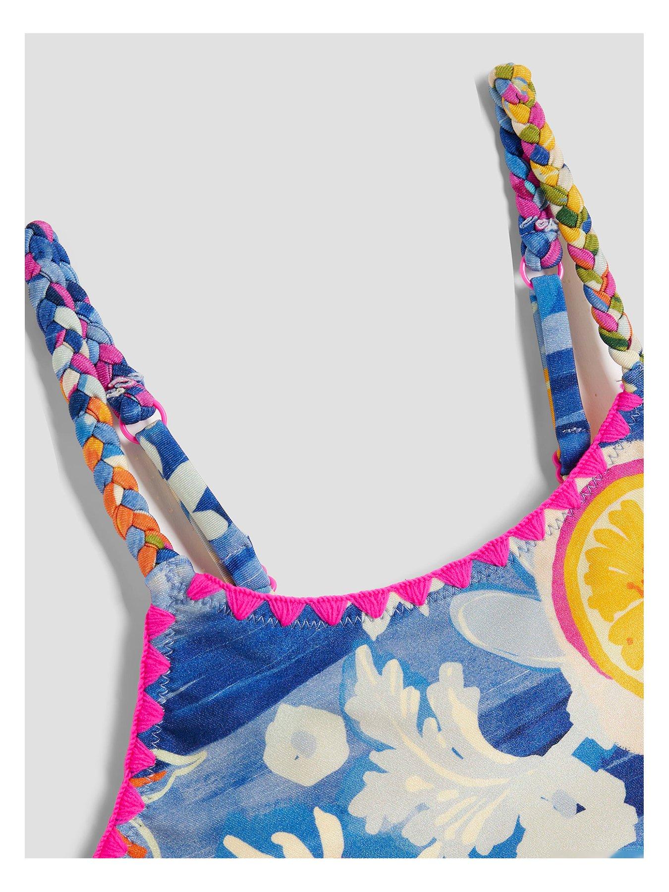 Image 2 of 3 of River Island Older Girls Fruit Print Bikini Set - Blue