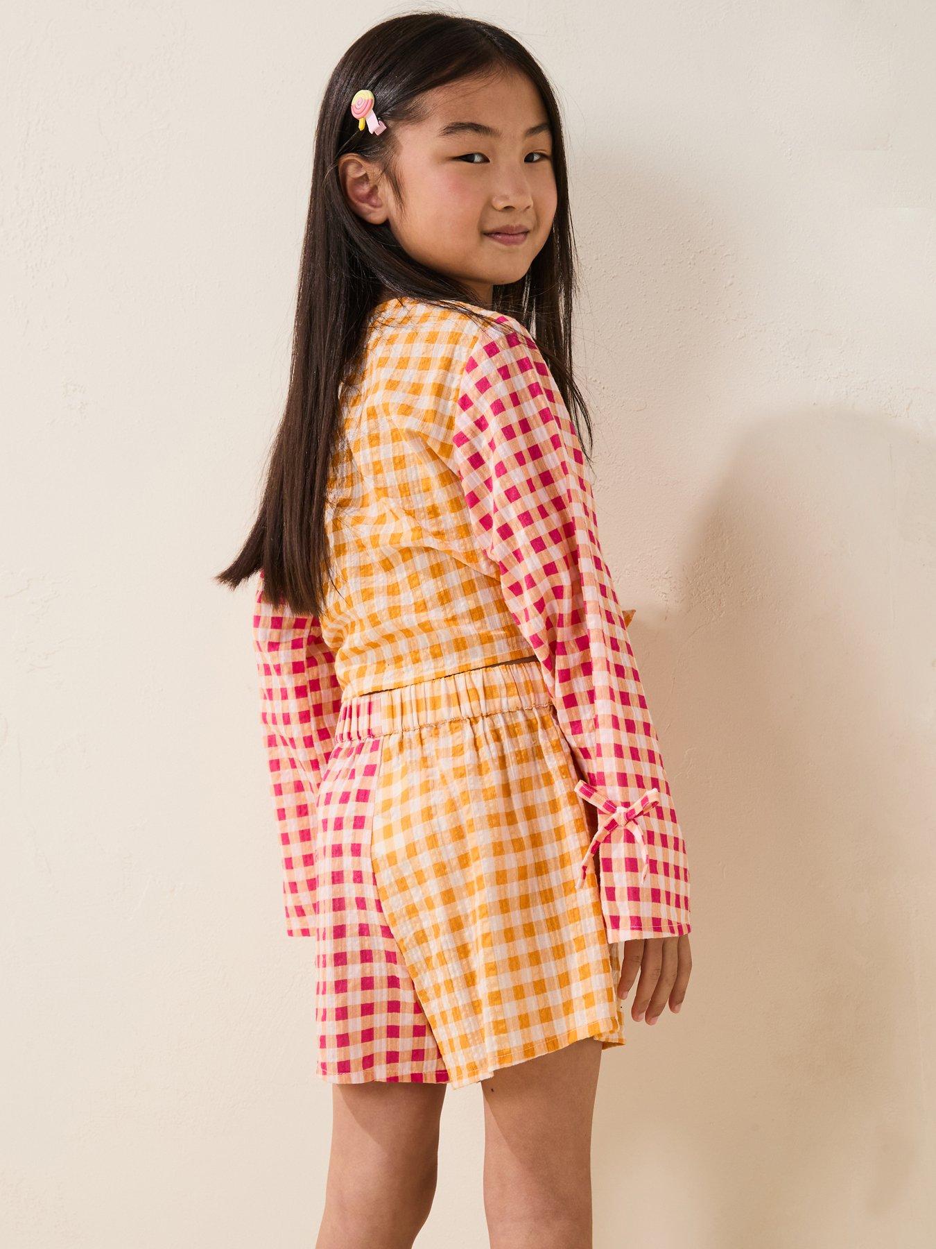 Image 2 of 4 of River Island Older Girl Gingham Fruit Beachwear Set - Orange