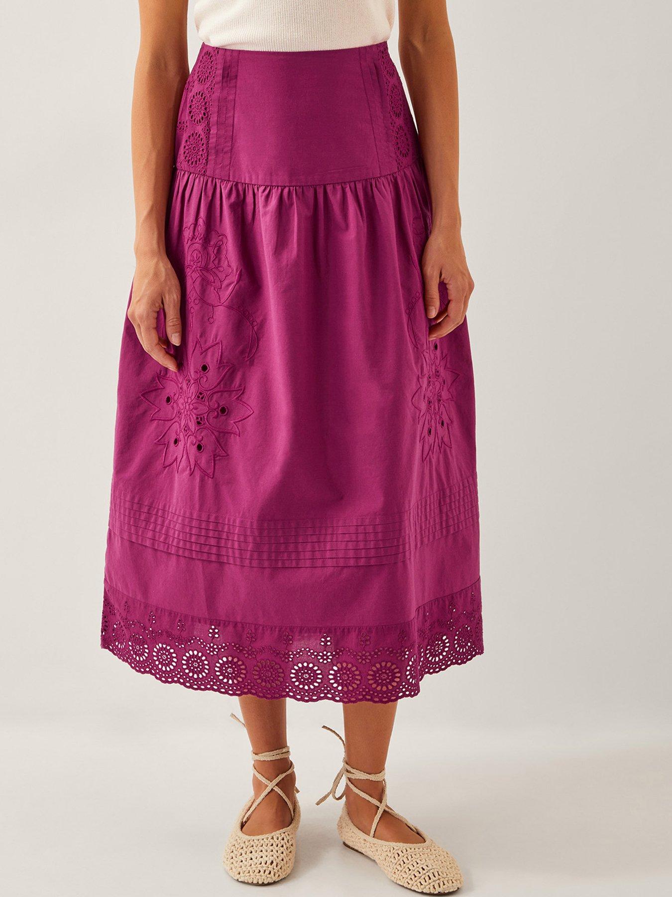 Image 1 of 5 of Monsoon Saoirse Embellished Skirt - Burgundy