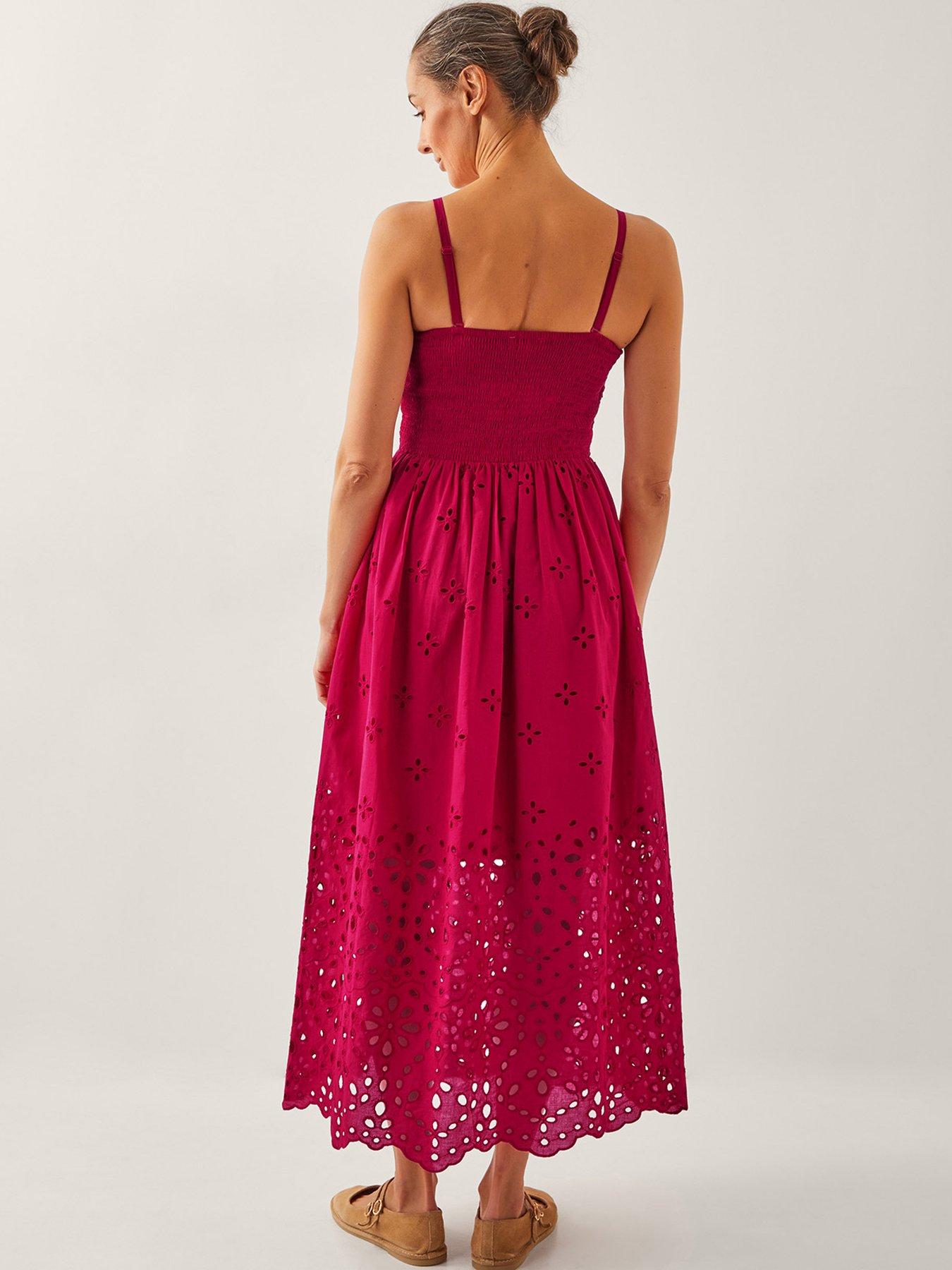 Image 2 of 4 of Monsoon Etta Broderie Dress - Red