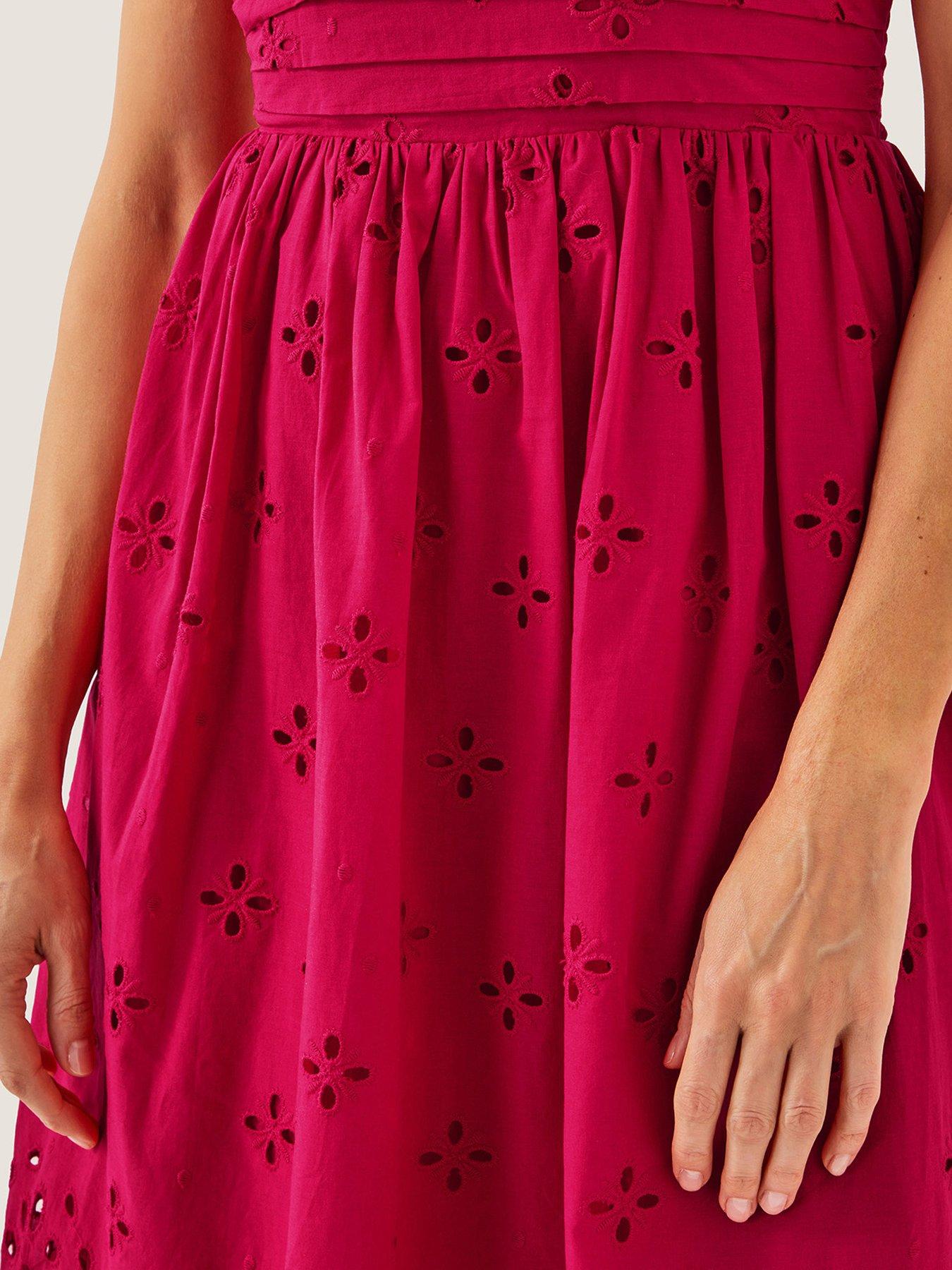 Image 3 of 4 of Monsoon Etta Broderie Dress - Red