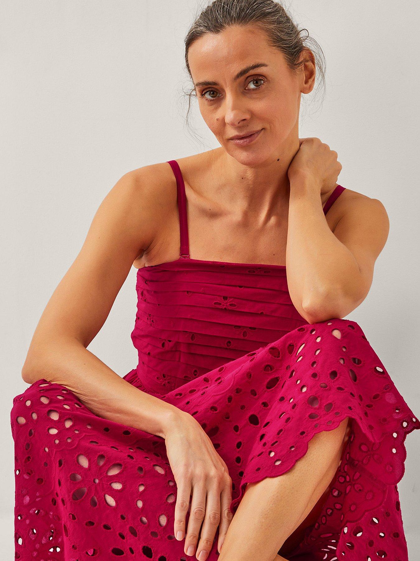 Image 4 of 4 of Monsoon Etta Broderie Dress - Red