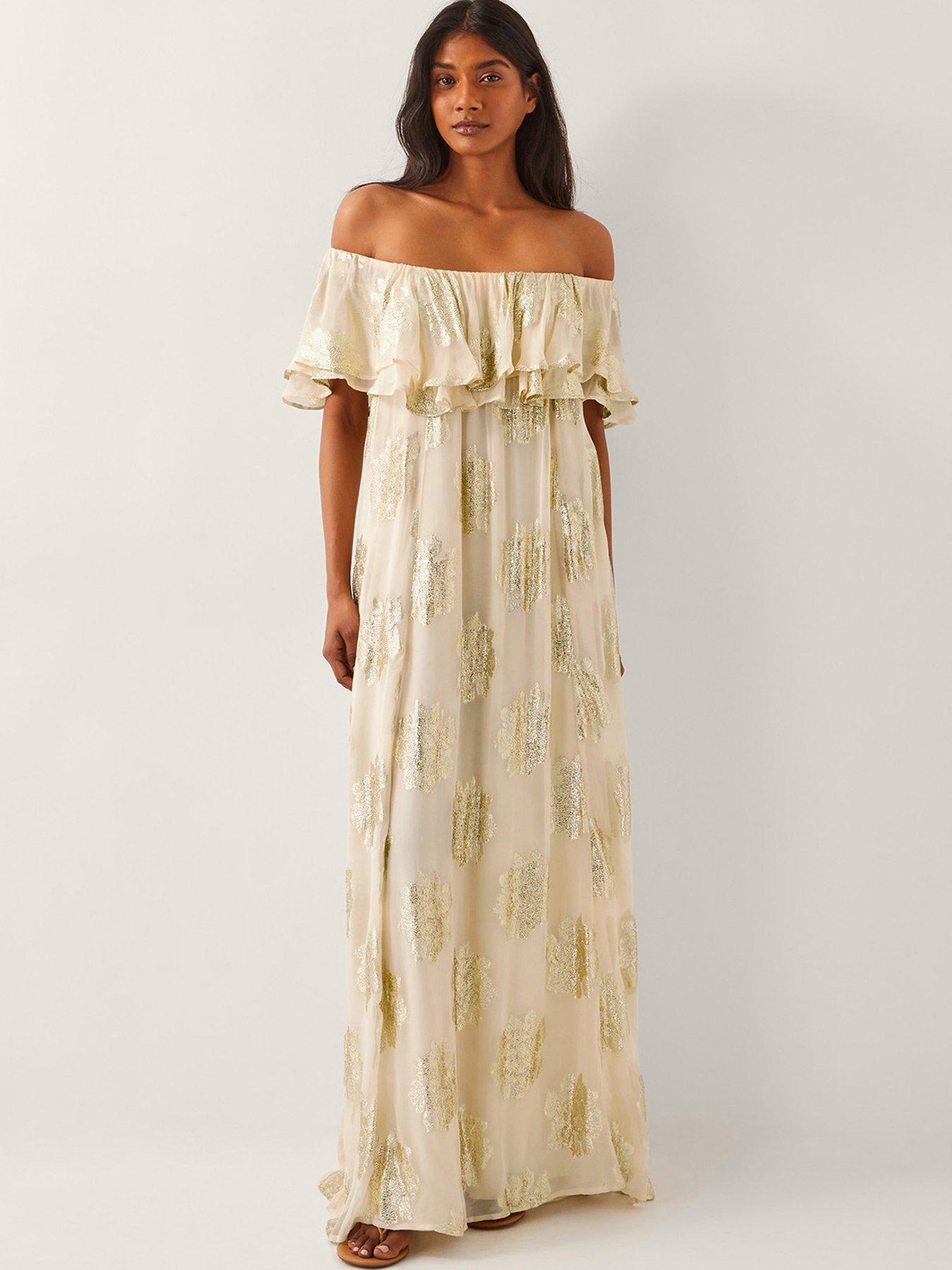 Image 1 of 5 of Monsoon Lyra Lurex Dress - Ivory