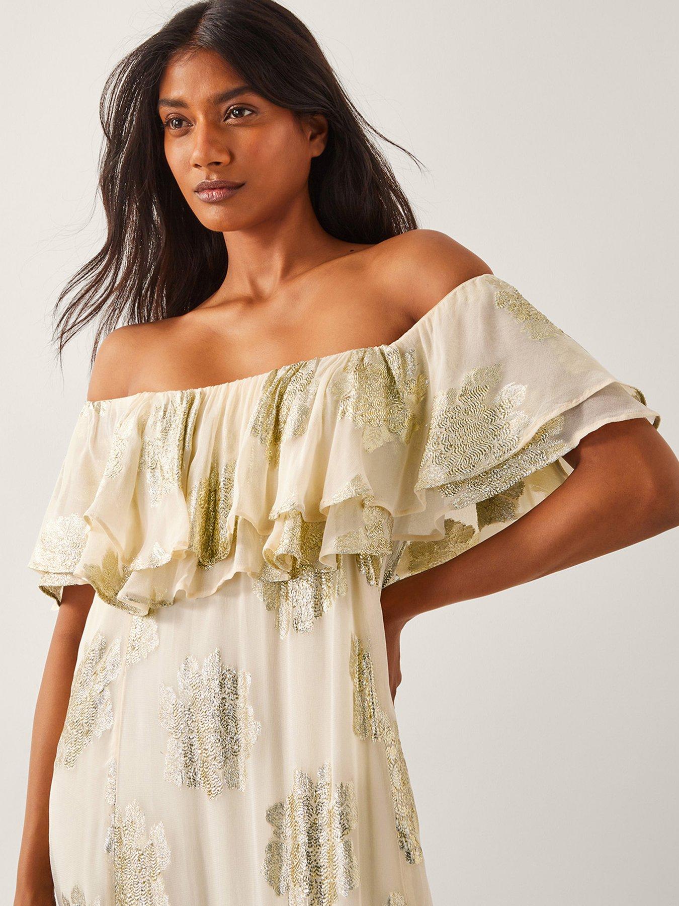 Image 5 of 5 of Monsoon Lyra Lurex Dress - Ivory