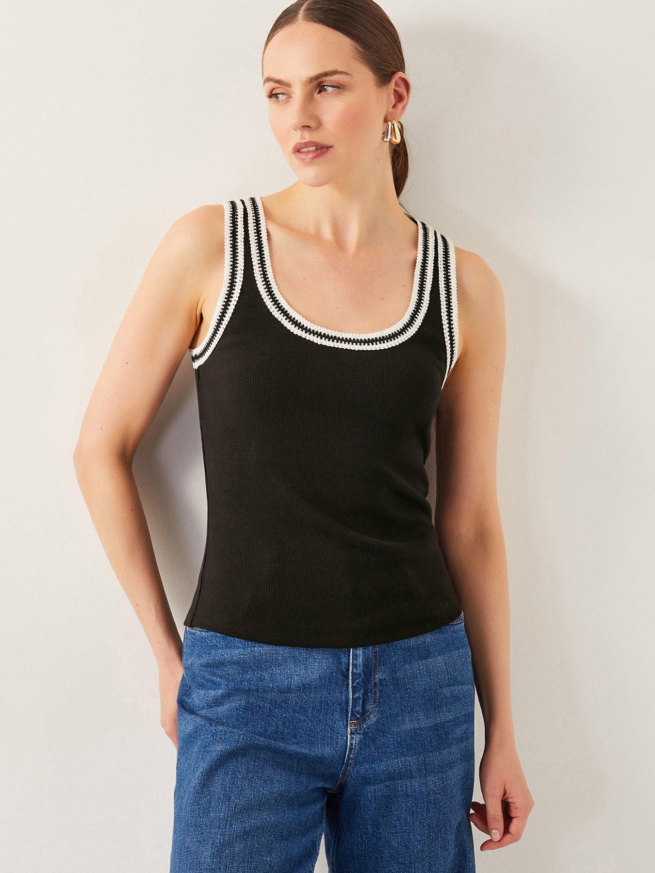 Image 1 of 6 of Monsoon Tate Trim Jersey Cami - Black
