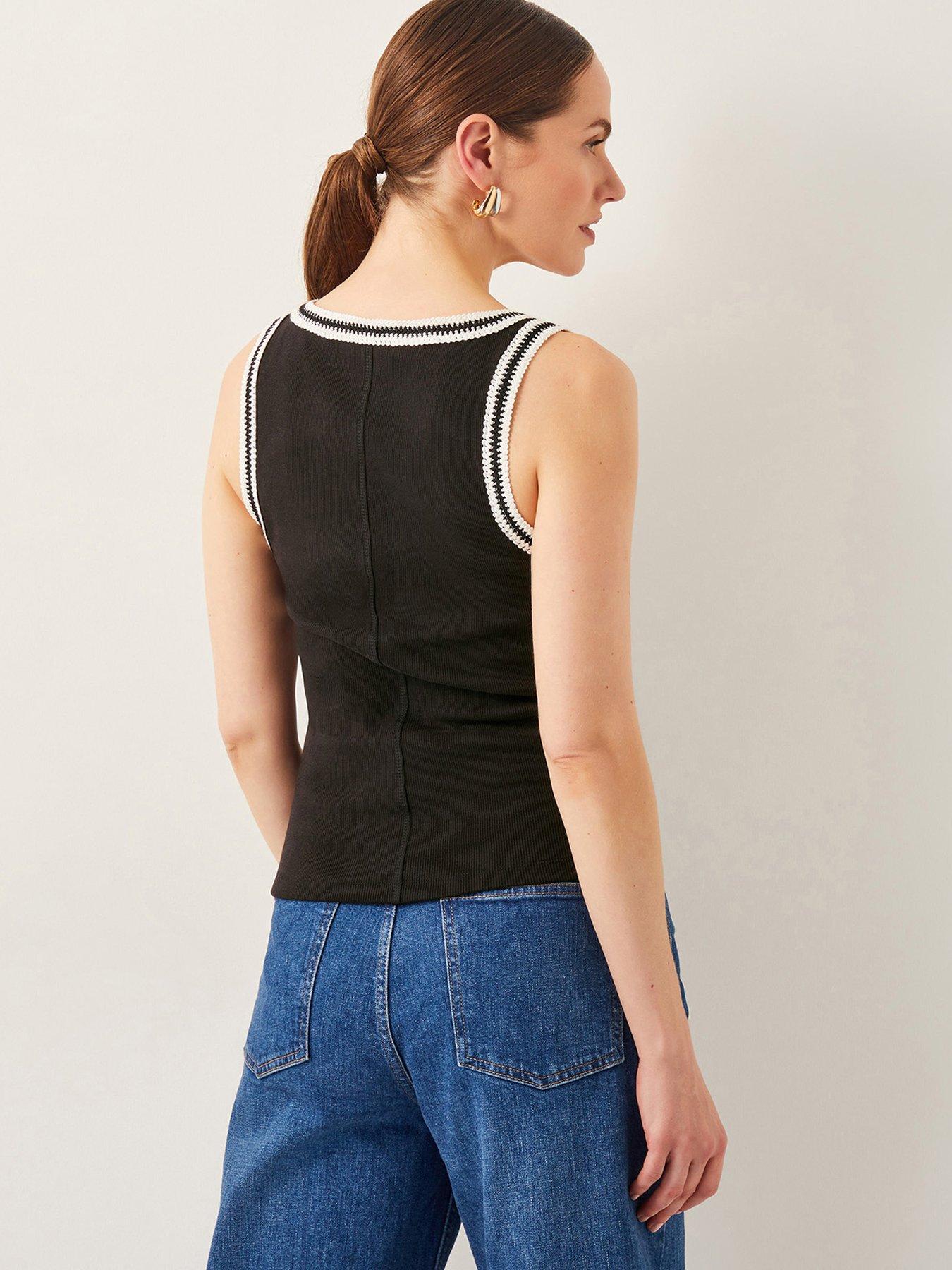 Image 2 of 6 of Monsoon Tate Trim Jersey Cami - Black