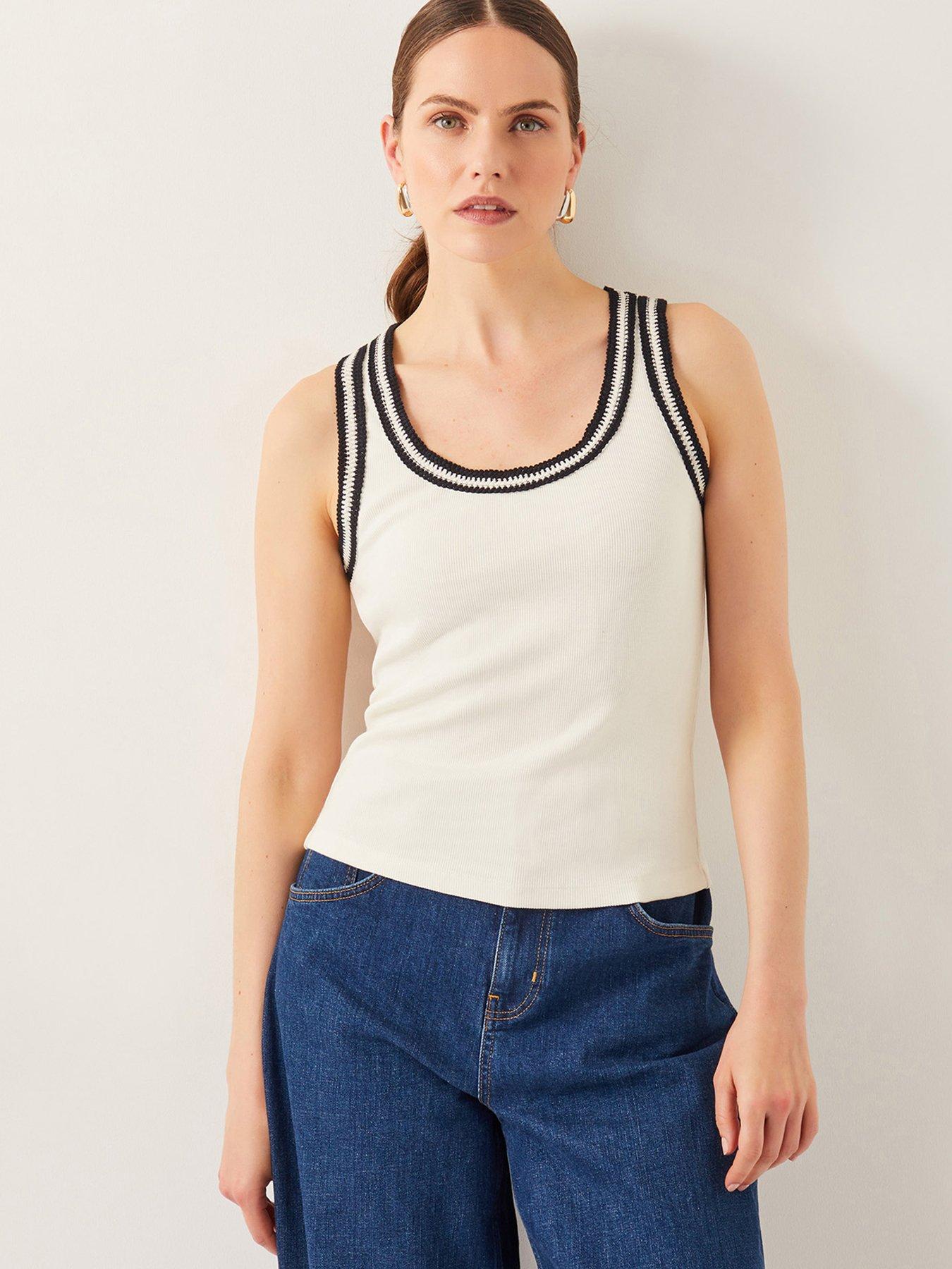 Image 1 of 6 of Monsoon Tate Trim Jersey Cami - Ivory