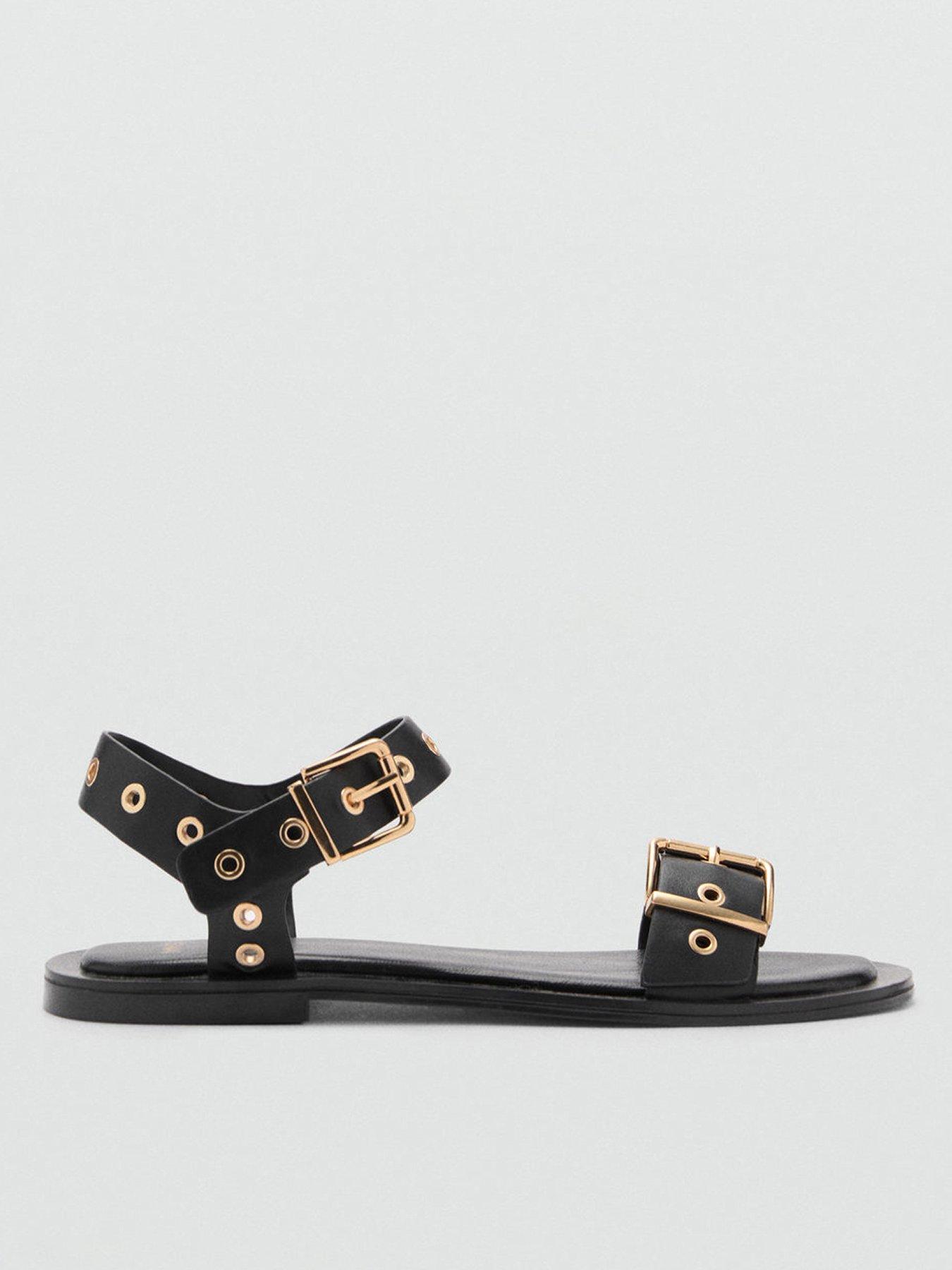 Mango Sandal With Die-Cut Straps - Black