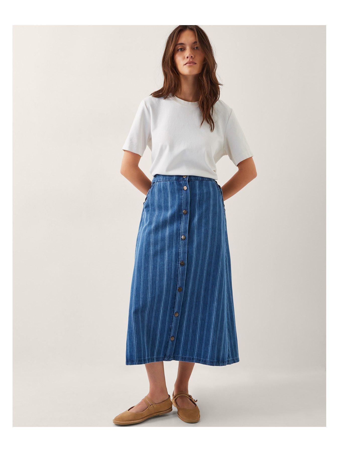 Image 3 of 5 of Monsoon Ottilie Stripe Skirt - Blue