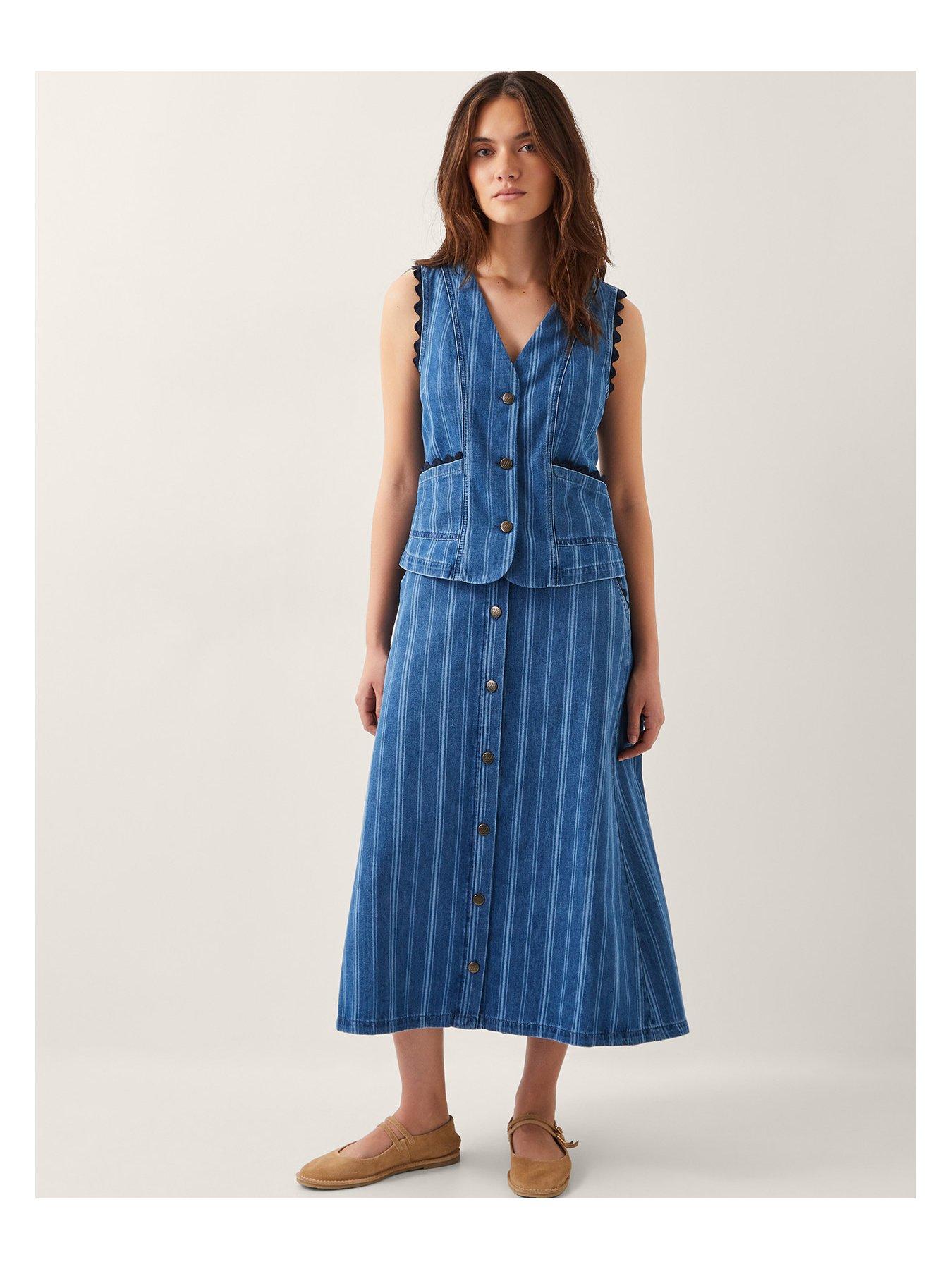 Image 5 of 5 of Monsoon Ottilie Stripe Skirt - Blue