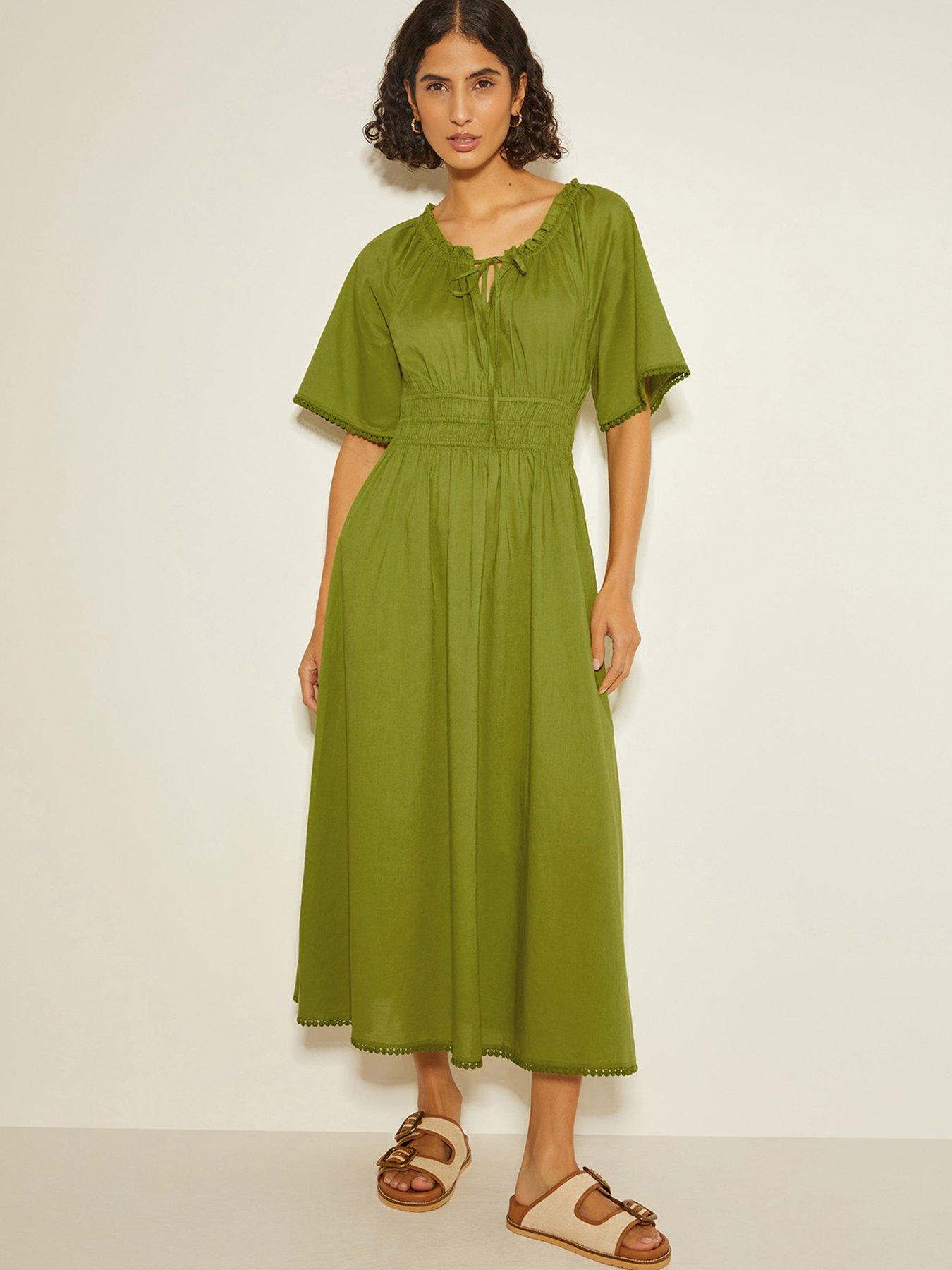 Image 1 of 5 of Monsoon Nora Midi Dress - Green