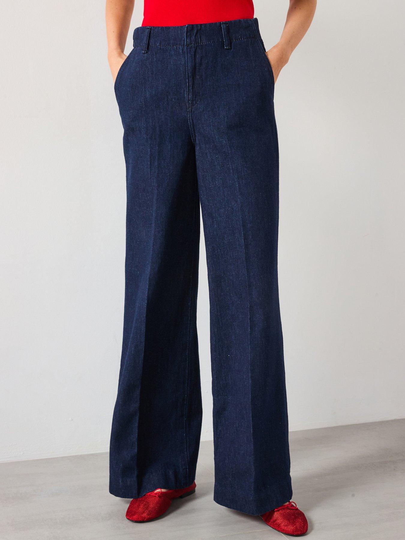 Image 1 of 6 of Mango High-Waisted Wide Leg Jeans - Blue