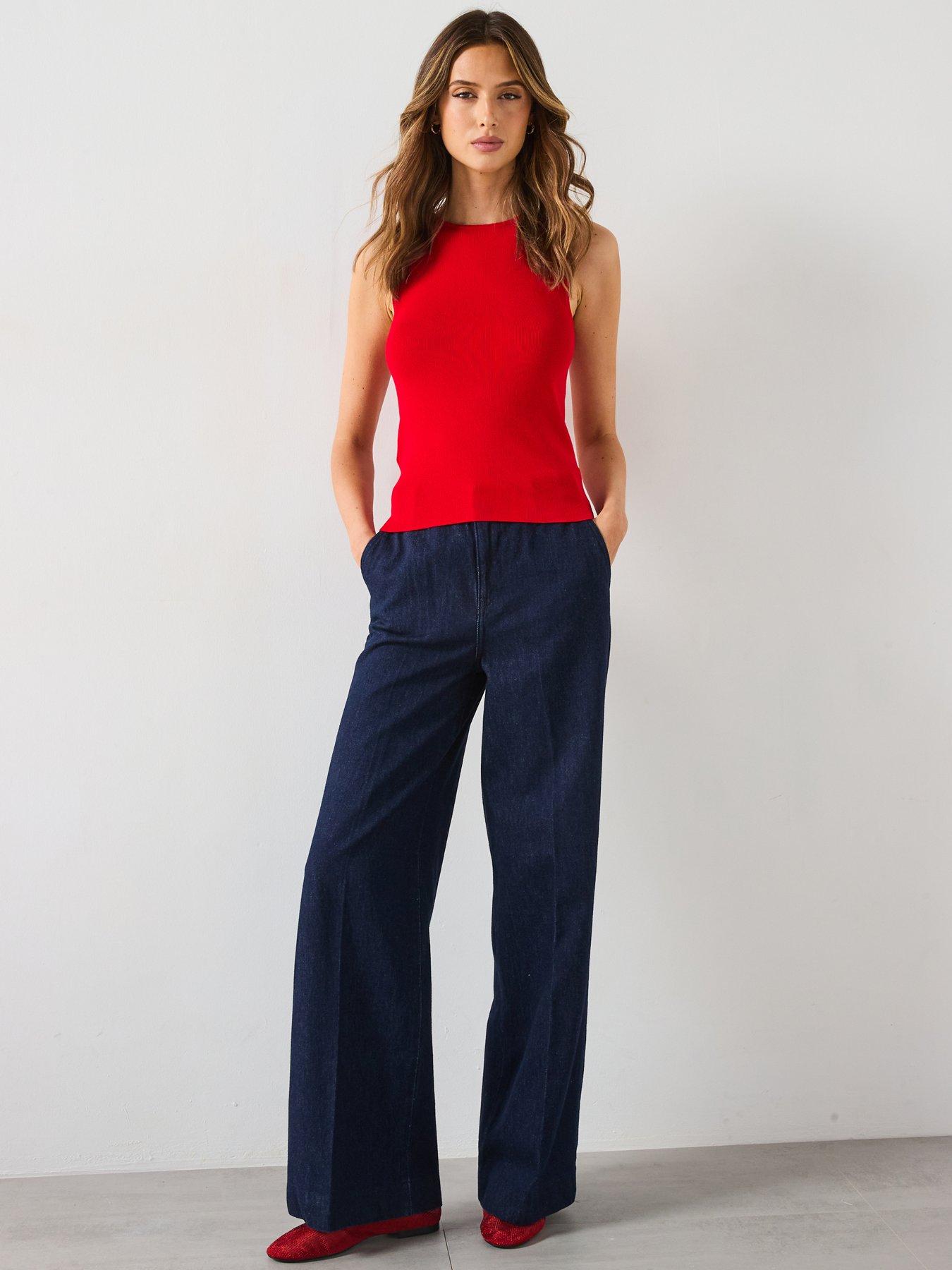 Image 3 of 6 of Mango High-Waisted Wide Leg Jeans - Blue