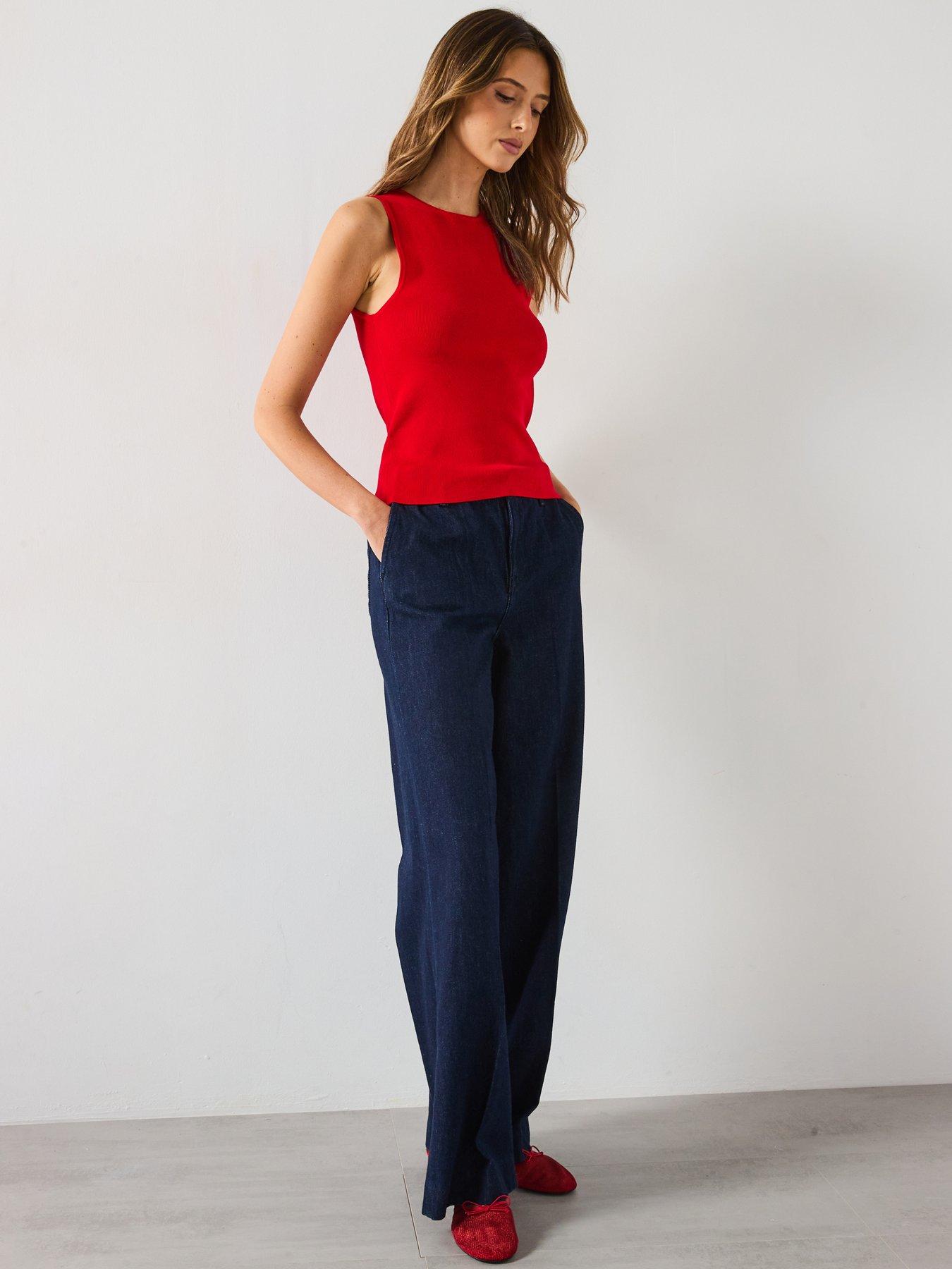 Image 4 of 6 of Mango High-Waisted Wide Leg Jeans - Blue