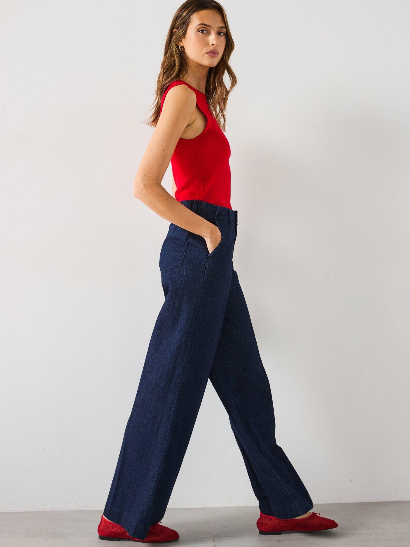 Image 6 of 6 of Mango High-Waisted Wide Leg Jeans - Blue