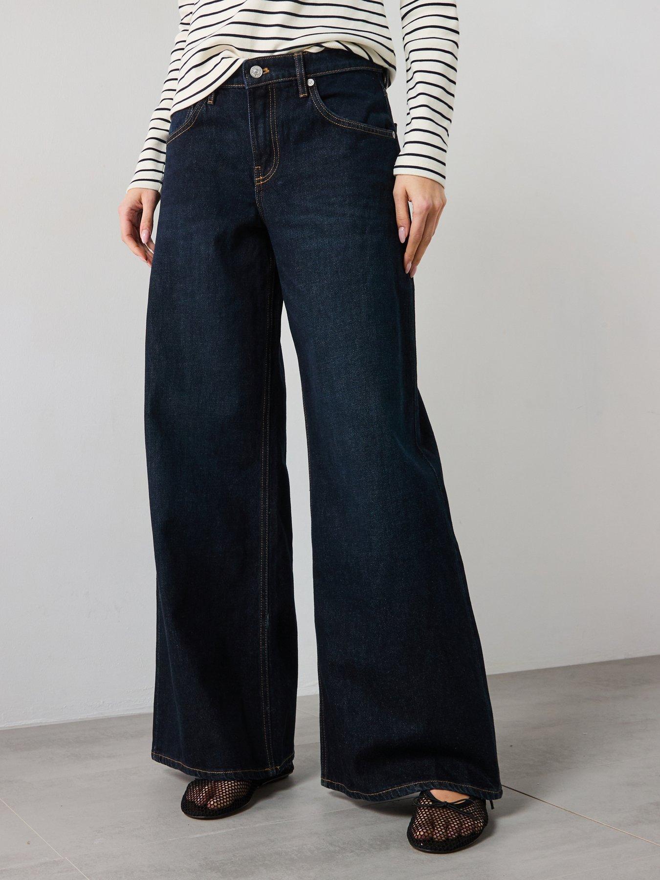 Image 1 of 5 of Mango Low Rise Rinse Wash Wide Leg Jeans - Blue